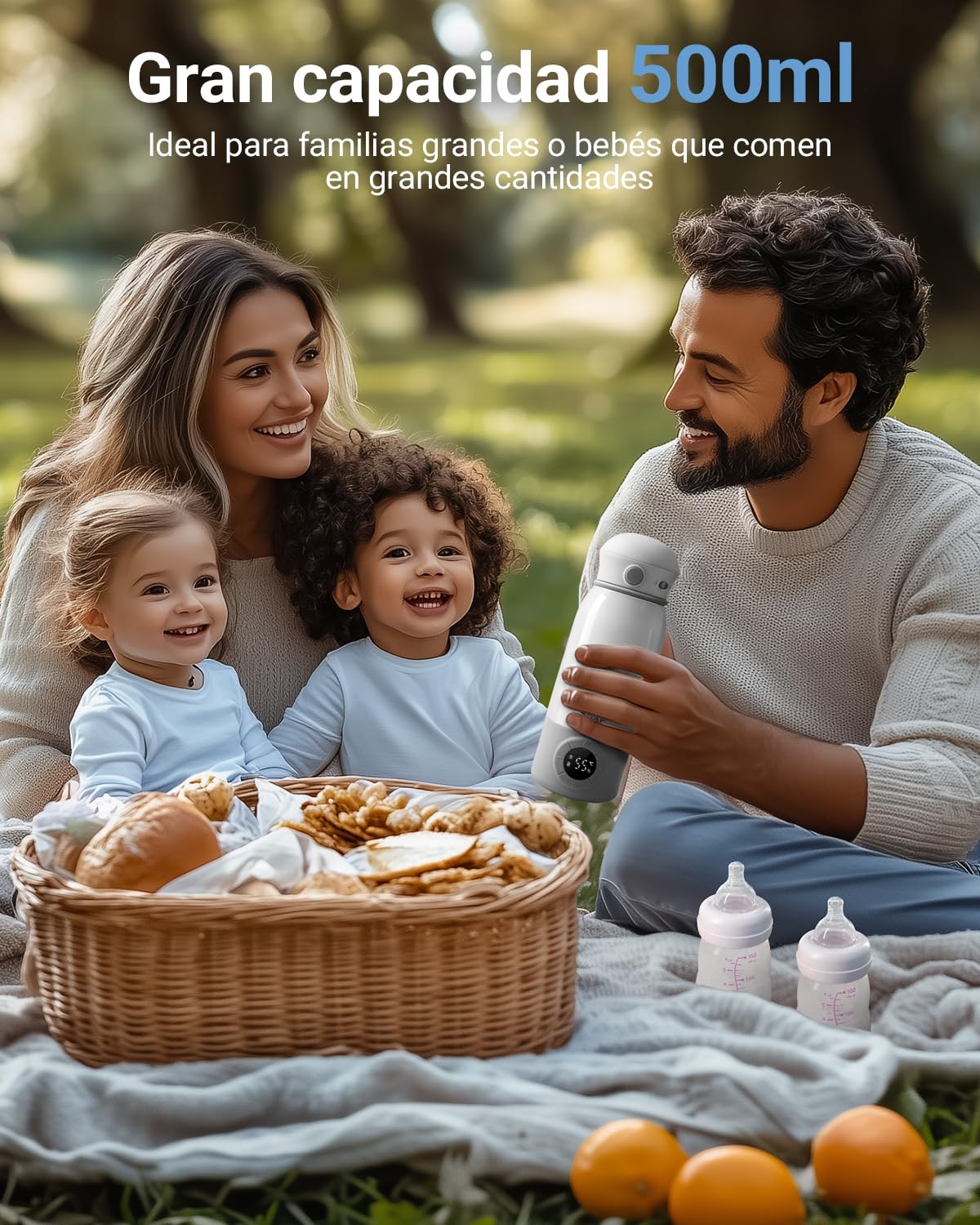 Bear Calentador portátil para biberones, calentador eléctrico rápido para leche infantil sin BPA, gran capacidad de 500 ml para leche materna y agua, para el coche, acampadas y viajes