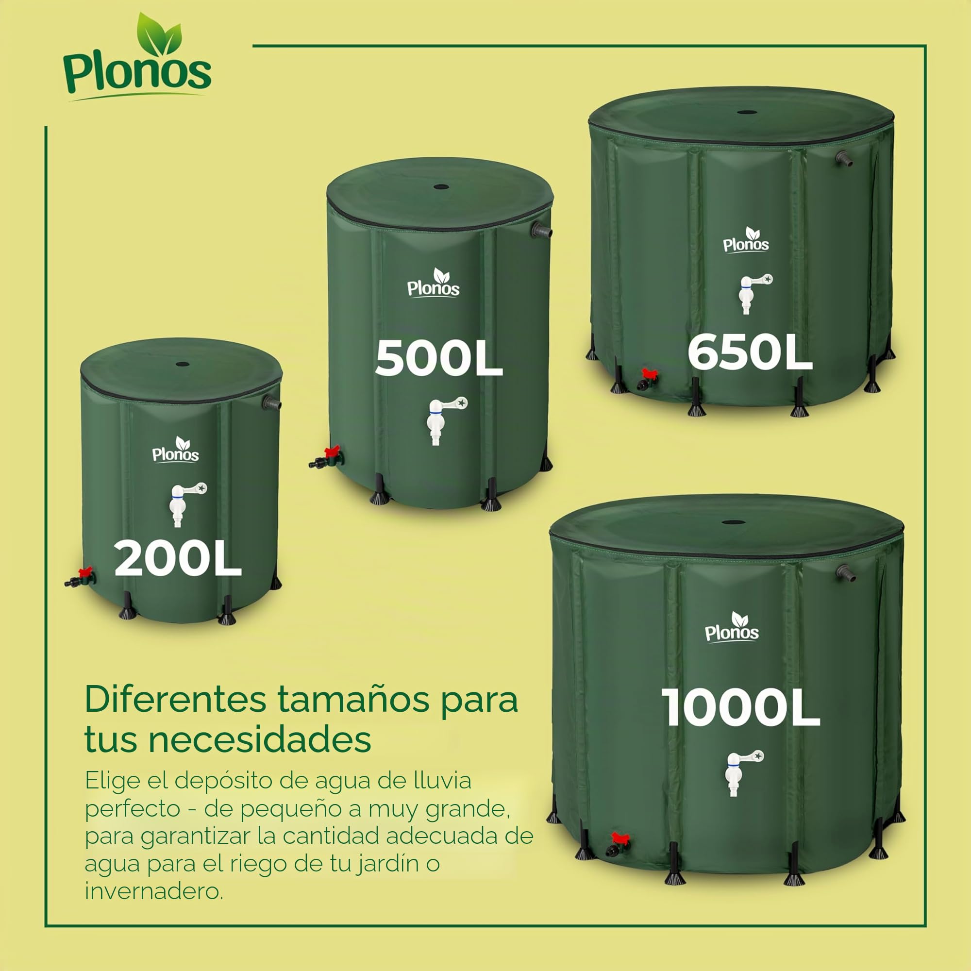 Tanque de Lluvia de 1000 l Barril de Agua con válvula de Drenaje 96 x 120 cm Verde