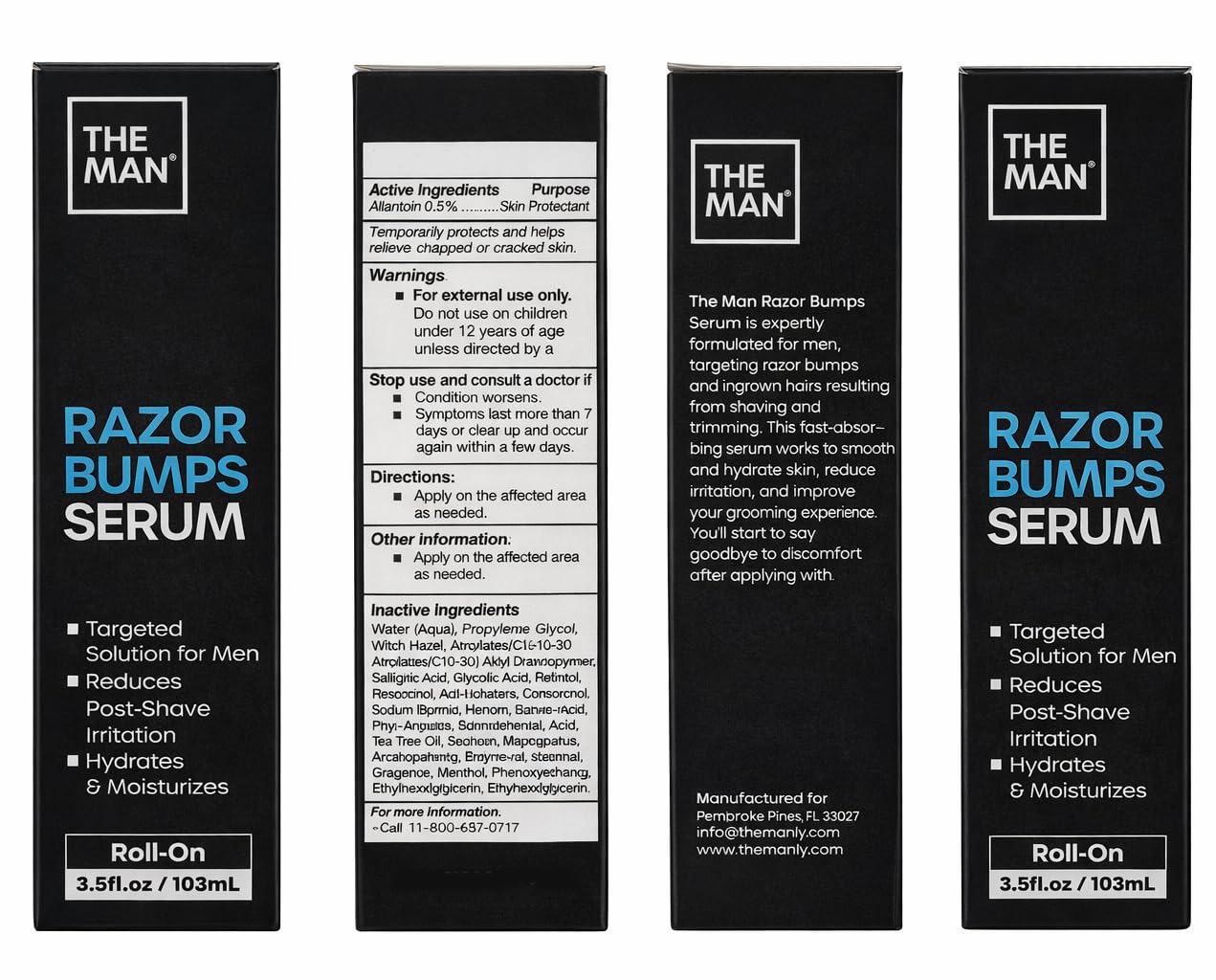 The Man Razor Bumps Serum - Ingrown Hair Treatment for Men - Razor Bump Treatment for Men - Face & Body After Shave & Razor Burn Treatment - Metal Roll On Soothes Skin & Calms Irritation (3.5fl.oz)
