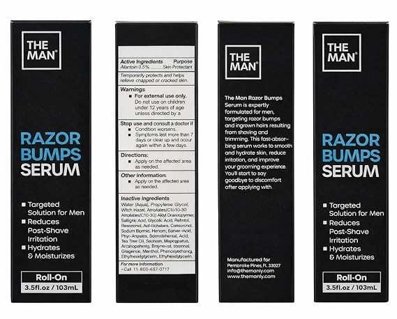 The Man Razor Bumps Serum - Ingrown Hair Treatment for Men - Razor Bump Treatment for Men - Face & Body After Shave & Razor Burn Treatment - Metal Roll On Soothes Skin & Calms Irritation (3.5fl.oz)