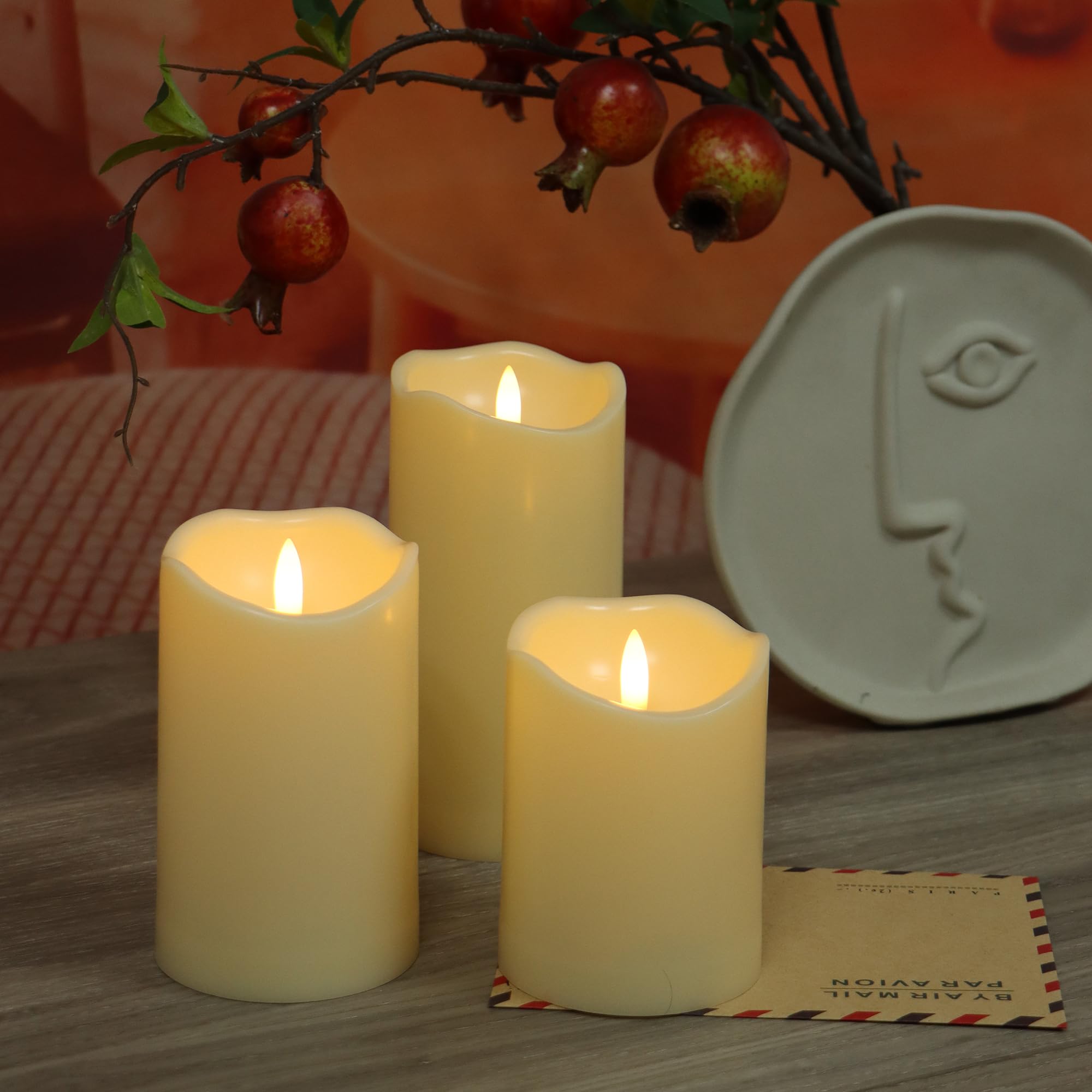 iZAN Confezione da 3 candele senza fiamma con timer integrato, funzionamento a batteria, LED 3D, stoppino nero, set per decorazione della casa, feste, matrimoni, giardino, Halloween, decorazioni