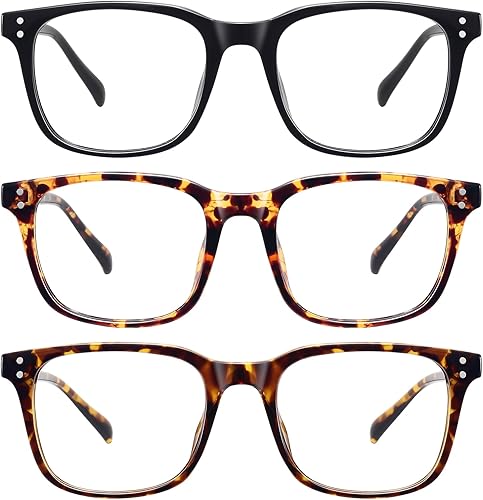 Miniatura 1 de MEETSUN Paquete de 3 lentes de bloqueo de luz azul, anti fatiga ocular, lentes para computadora UV400 (negro + leopardo amarillo + concha de tortuga)