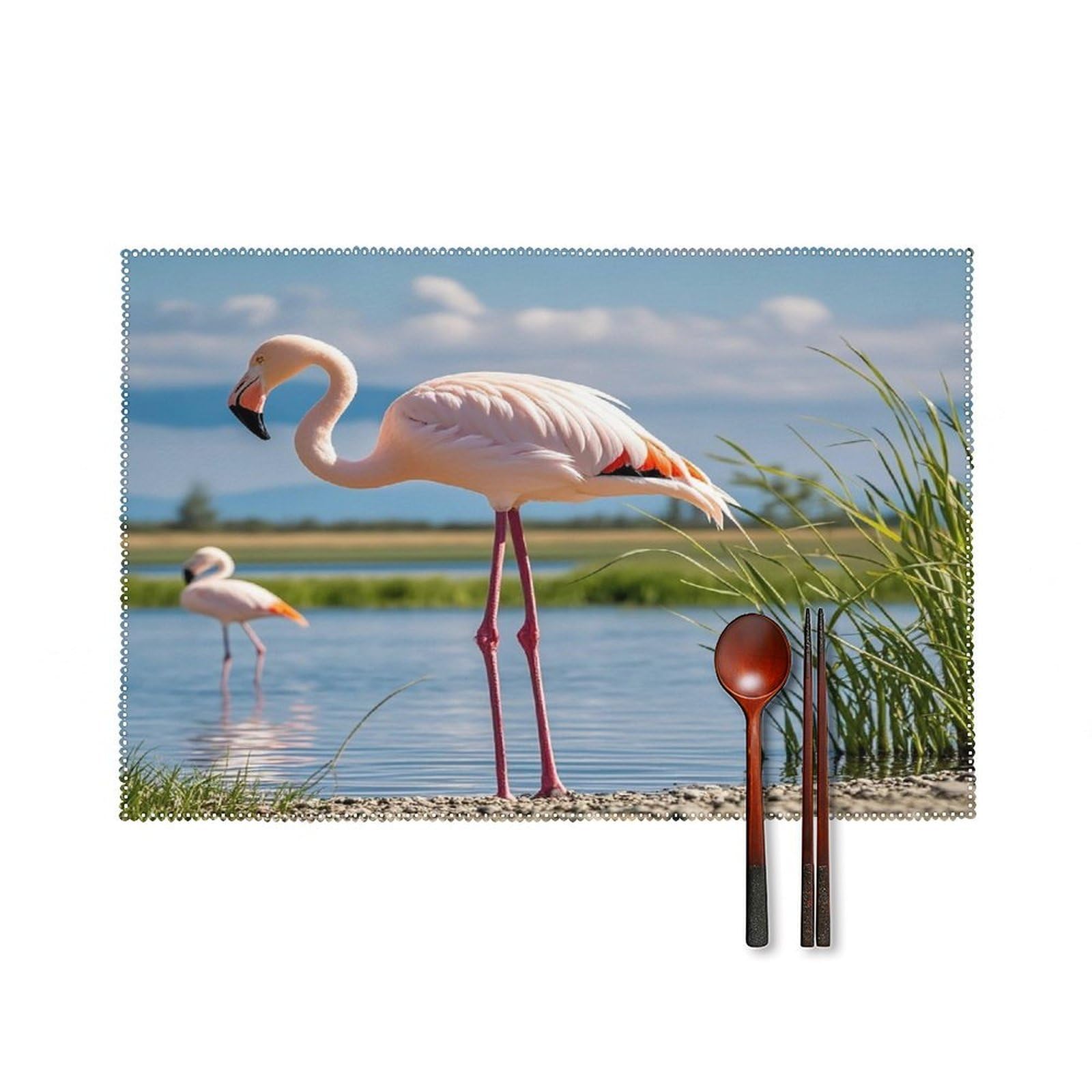 Flamingos Placemats Set of 6 Heat Resistant Non-Slip Table Mats Washable Indoor Outdoor Place Mats Rustic Vintage Seasonal Placemat for Kitchen Dining Outdoor Party Table Decor
