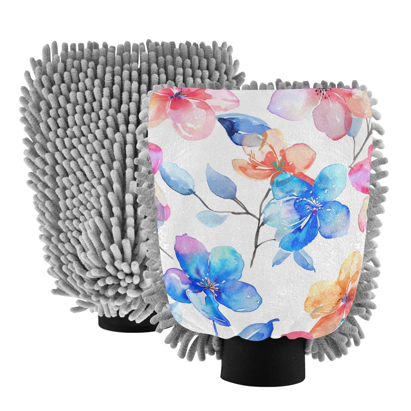 IOACIY Absorbent Microfiber Car Wash Drying Mitts, 2 Pack, Scratch-Free & Lint-Free, Rich Foam, Highly Absorbent, Double Sided, Wash Mitt Perfect for Car Washing, L, Flower (6)