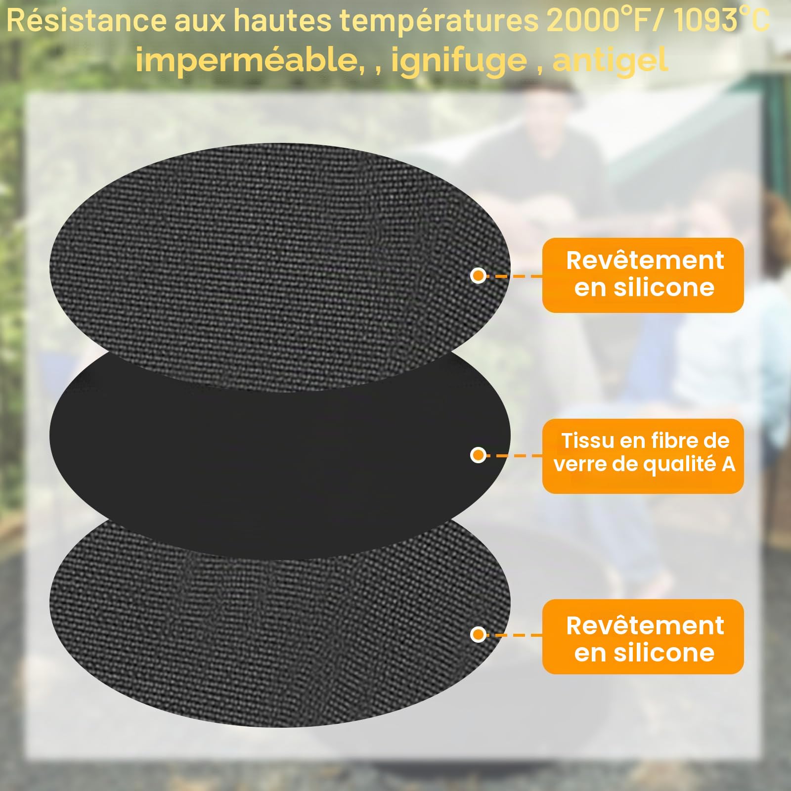 Tapis de Brasero Rond, 97cm Tapis Barbecue Sol Exterieur, Tapis Ignifuge pour Brasero Exterieur Tapis Anti Feu, Résistant à La Chaleur Réutilisable pour Cheminée, Sol, BBQ et Braséros
