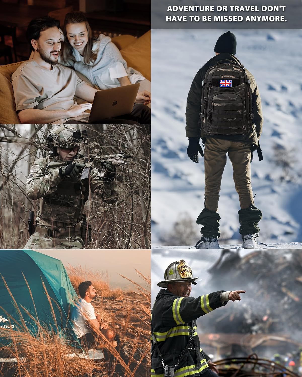 TRAILKICKER Taktischer Laptop-Rucksack, 35 l, Militär, Molle-Armee, Assault Pack, 3 Tage Bug-Out-Tasche, Wandern, Treeking, Camouflage, Jagd-Rucksack für Herren, mit Flagge des Vereinigten Königreichs