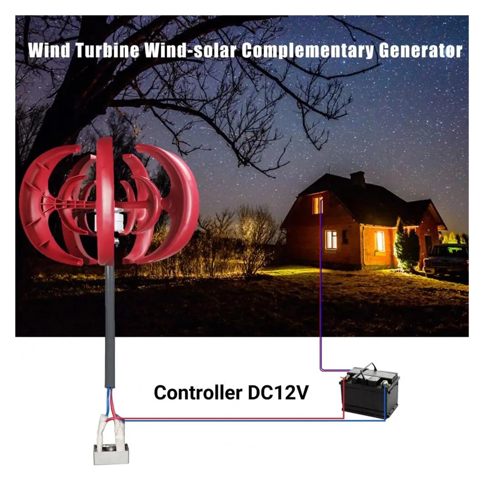 Generator wiatrowy, Generator turbin wiatrowych o mocy 100 W, zestaw 5 ostrzy DC12V z osią pionową do domowych hybryd użytku w latarniach ulicznych dla Home Boat Marine