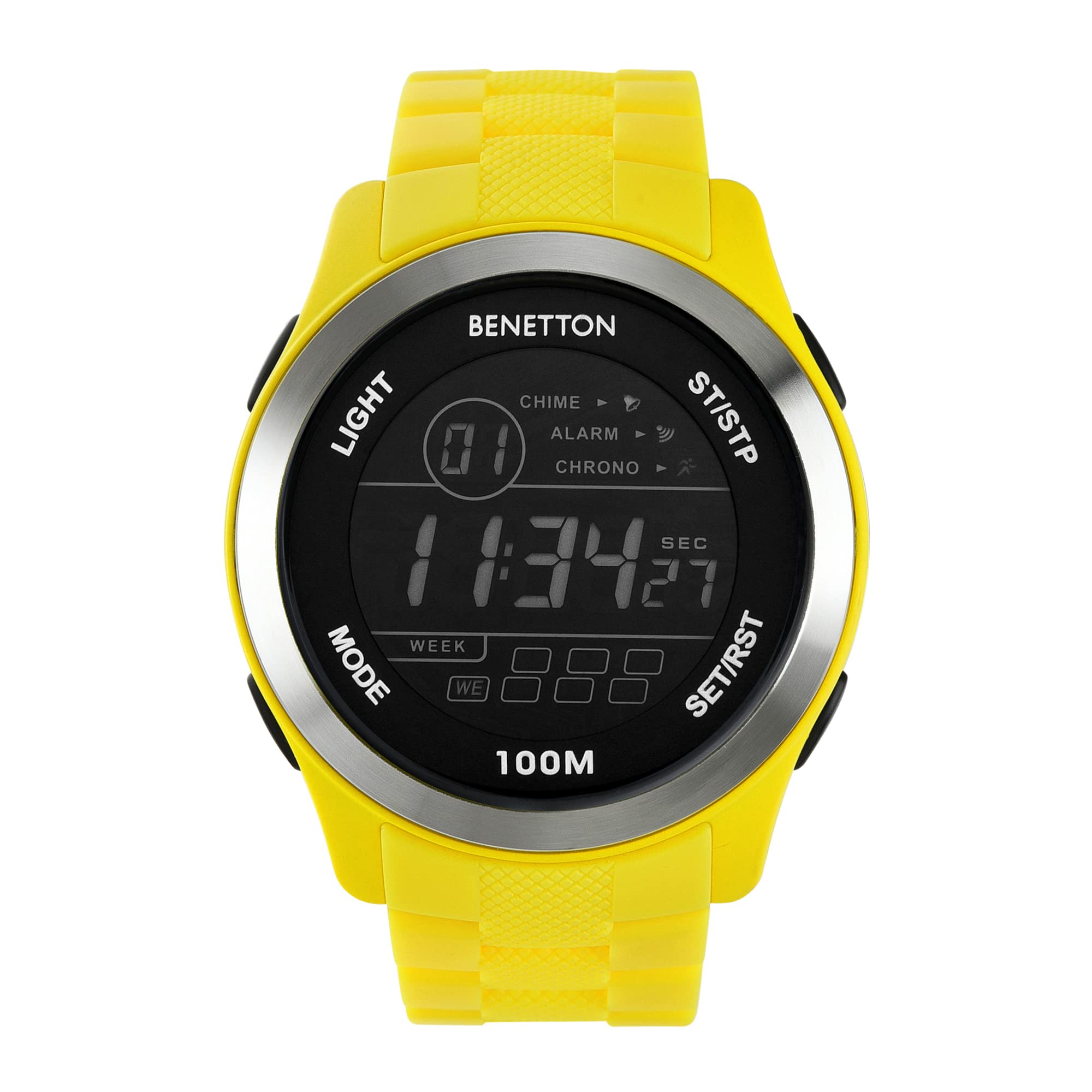 United Colors of Benetton Digital Watch for Unisex with Digital Round Dial & Yellow Silicone Strap Band Water Resistant Unisex Wrist Watches - UWUCG0501