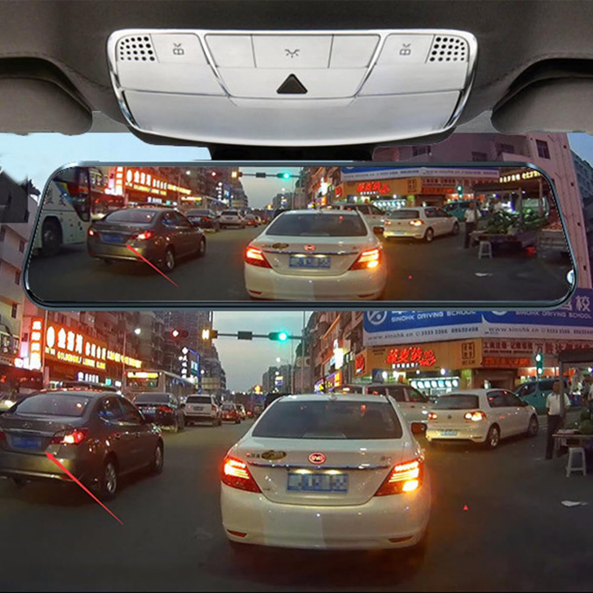 Cámara de salpicadero con Espejo de 10 Pulgadas Delantera y Trasera con Tarjeta SD de 32G, Espejo retrovisor para Coche, cámara de salpicadero, línea inversa Ajustable, Impermeable IP69
