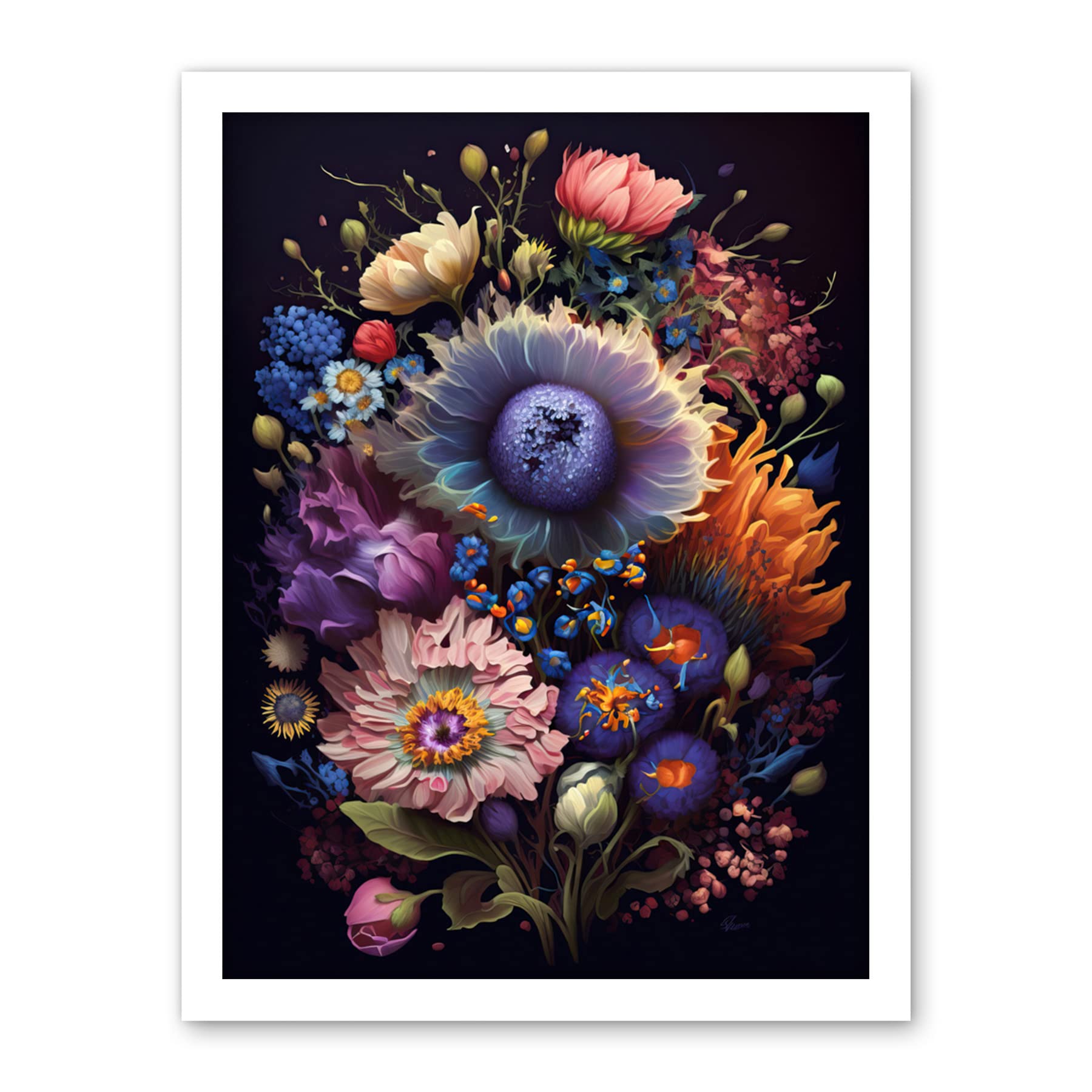 Artery8 Flower Bouquet Purple Pink Orange Floral Art Artwork Framed Wall Art Print 18X24 Inch
