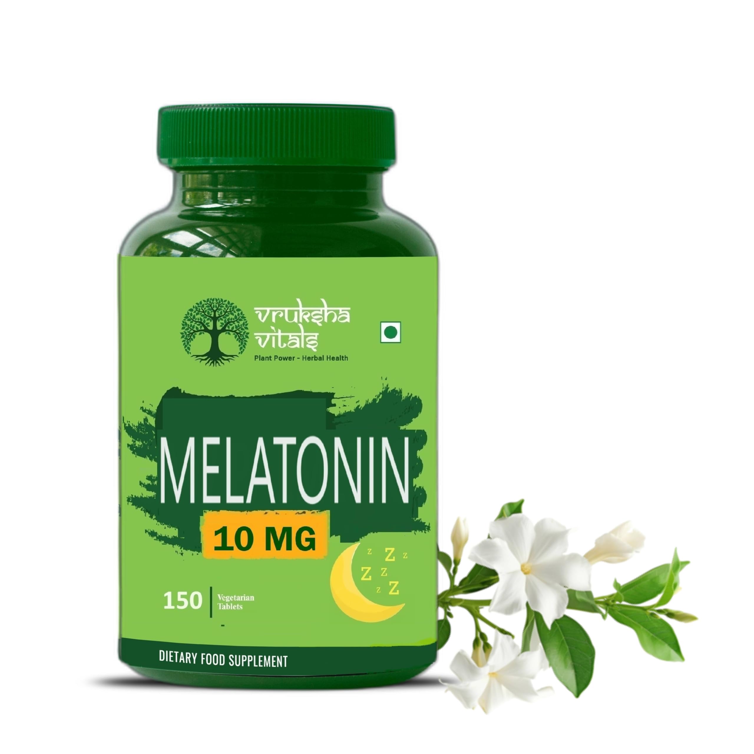 Vruksha Vitals Melatonin 10 mg Tablets for Sleeping Support with Tagar Root Extract, Chamomile Extract and Vitamin B6-150 tablets/capsules pills