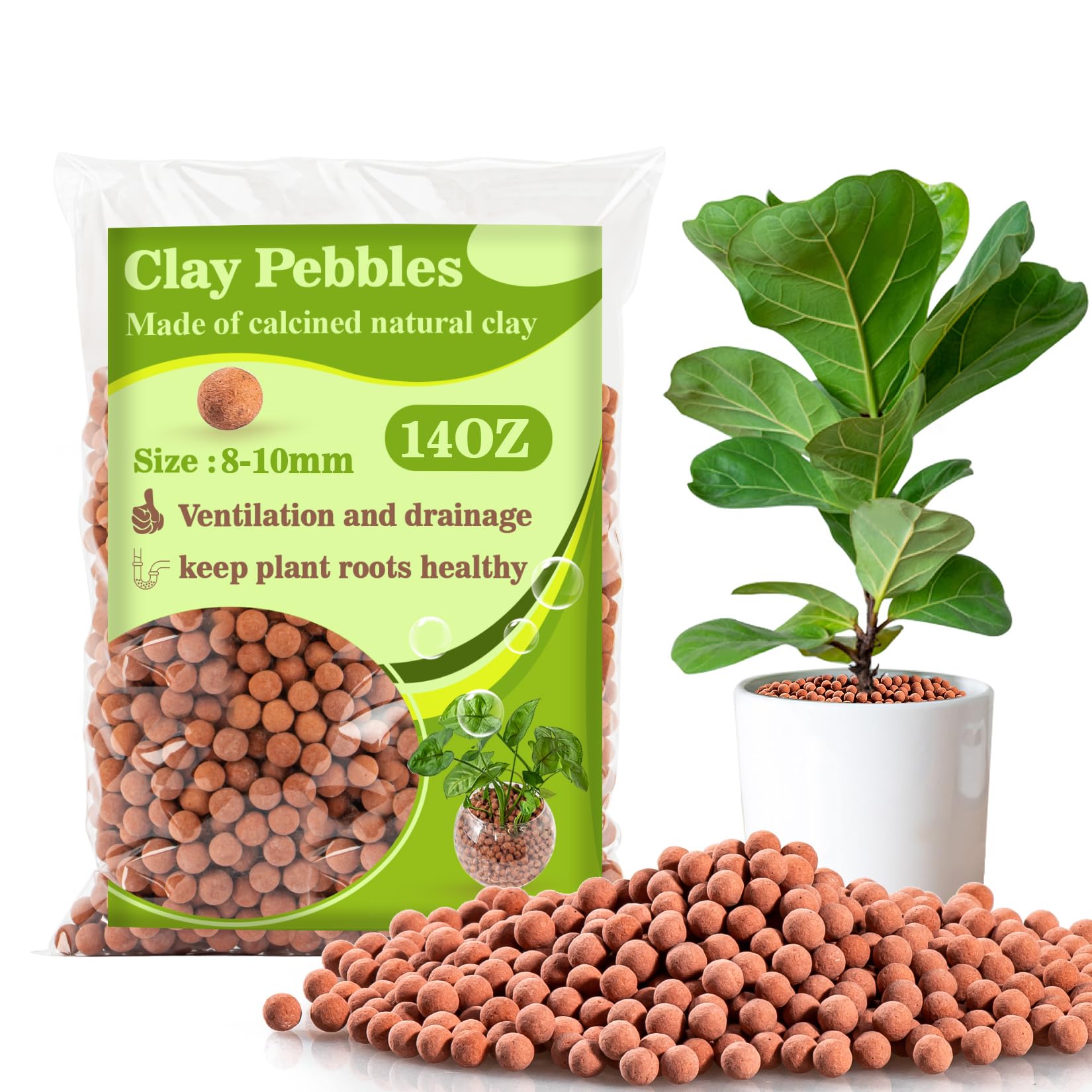Sukh Clay Pebbles for Plants - 14 OZ Pebbles for Indoor Plants Clay Used for Drainage, Decoration, Aquaponics, Hydroponics and Other Gardening Essentials Hydroton Small Pebbles Leca