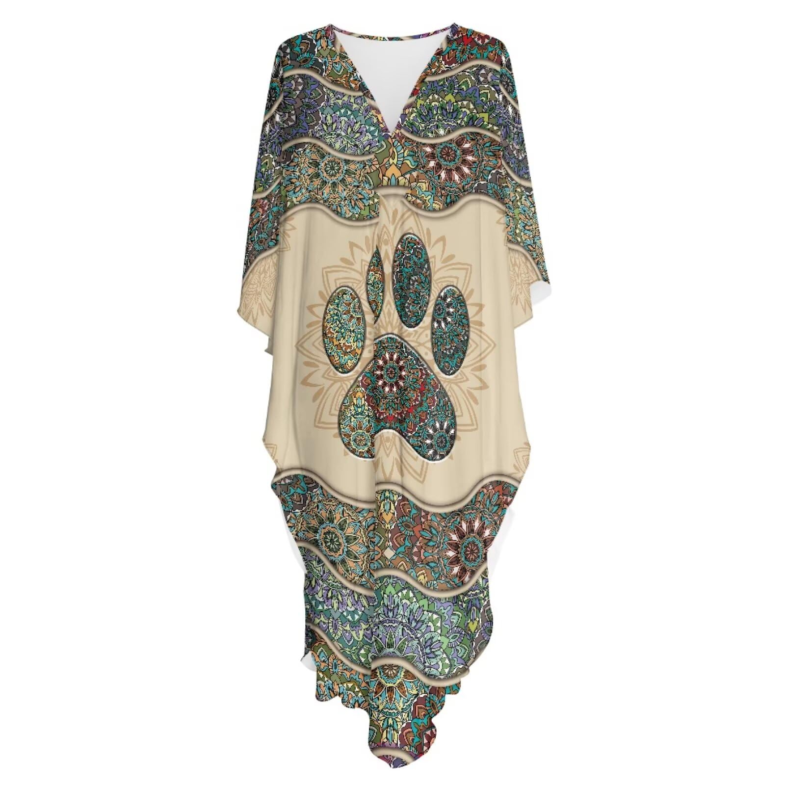 Caftano estivo da donna, con scollo a V, maxi abito da spiaggia da donna con maniche a pipistrello, abbigliamento da resort