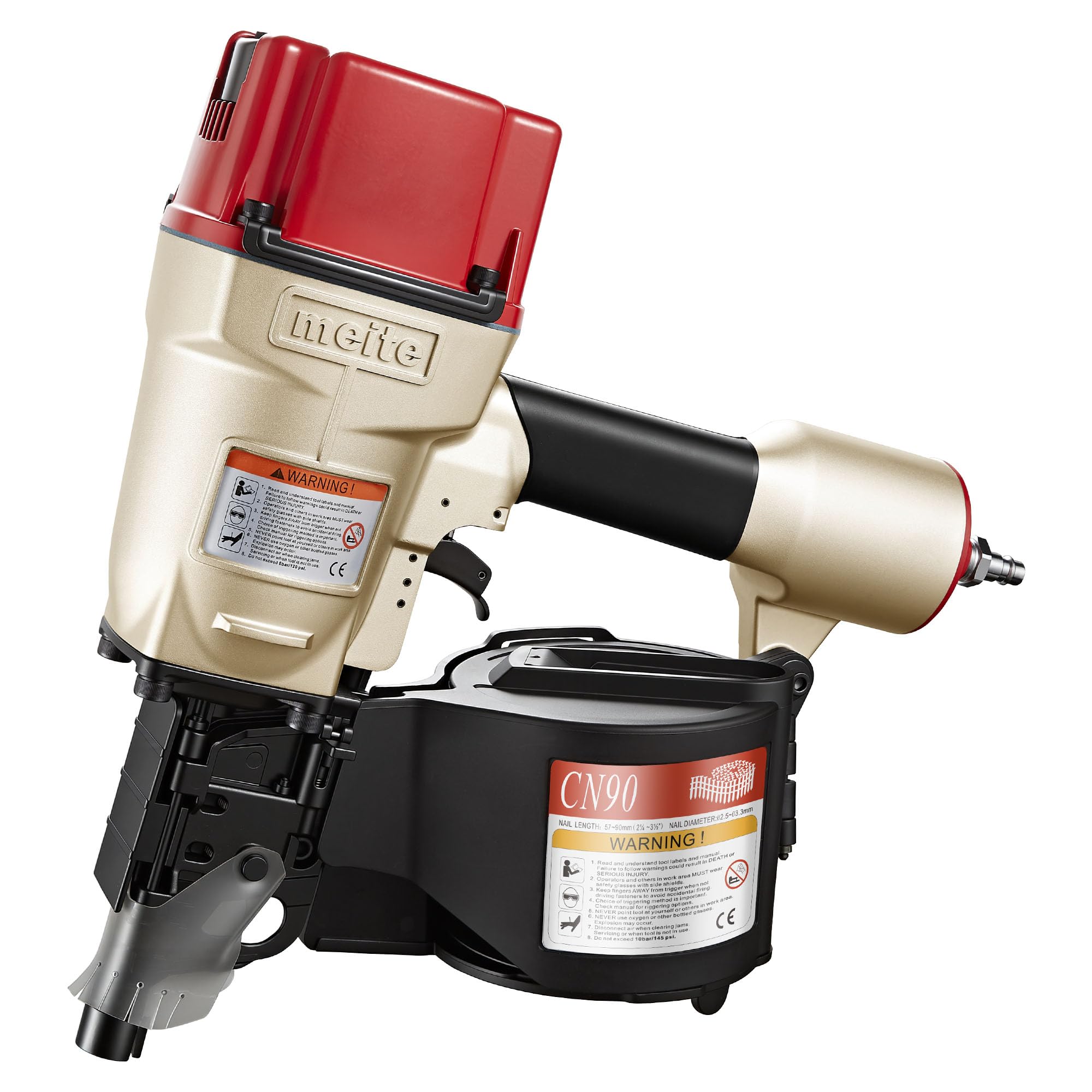 meite CN90B Coil Nailer Pneumatic Nail Gun for 15 Degree 2-1/4" to 3-1/2"