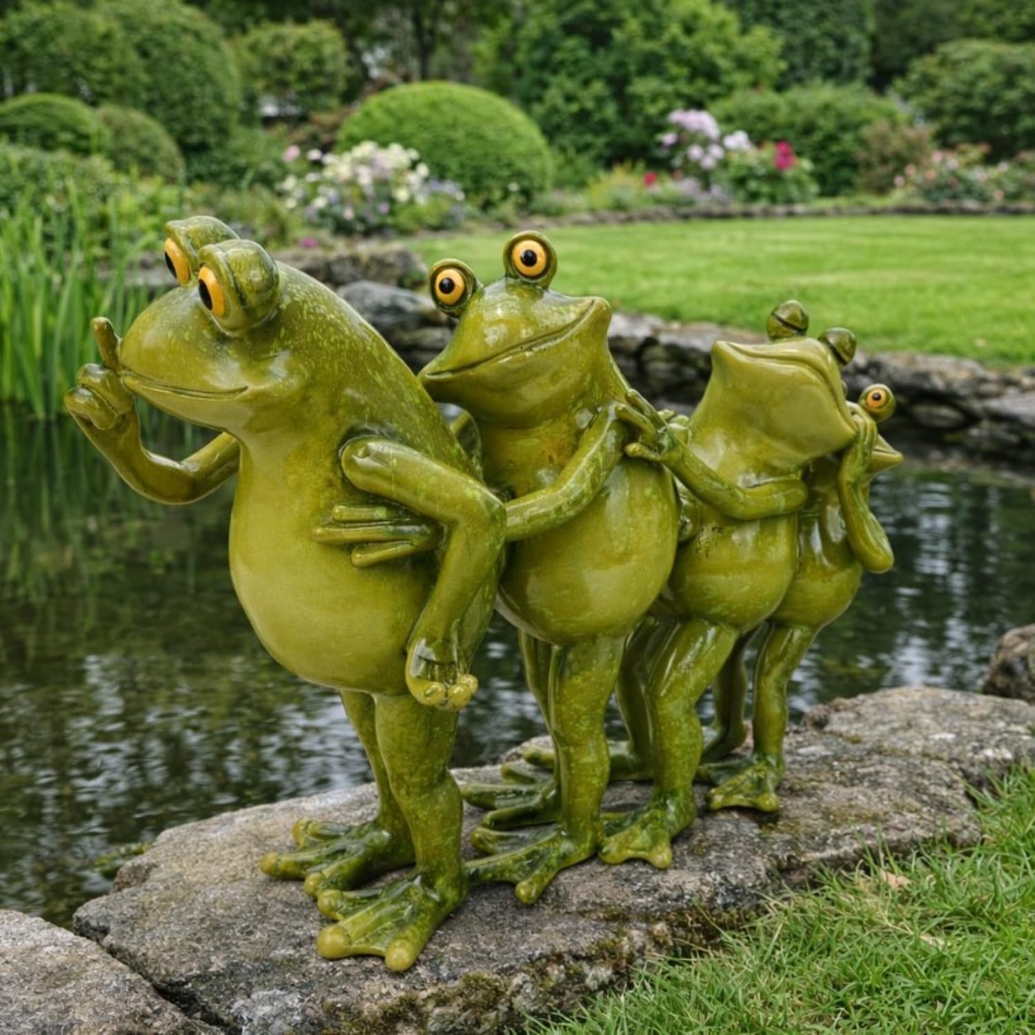 Lustige Gartenfiguren für draußen Frosch Polonaise - Teichdeko - wetterfest mit glänzendem Glossy-Look - 21 oder 33 cm groß (33 cm)