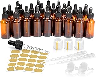 GMISUN Tincture Bottles with Dropper, 22 Pack 1 Oz Amber Glass Dropper Bottle with Measured Eye Dropper, 1oz 30ml Empty Oil Dropper Bottle for Essential Oils, Tinctures, Medicine with Heat Shrink Wrap