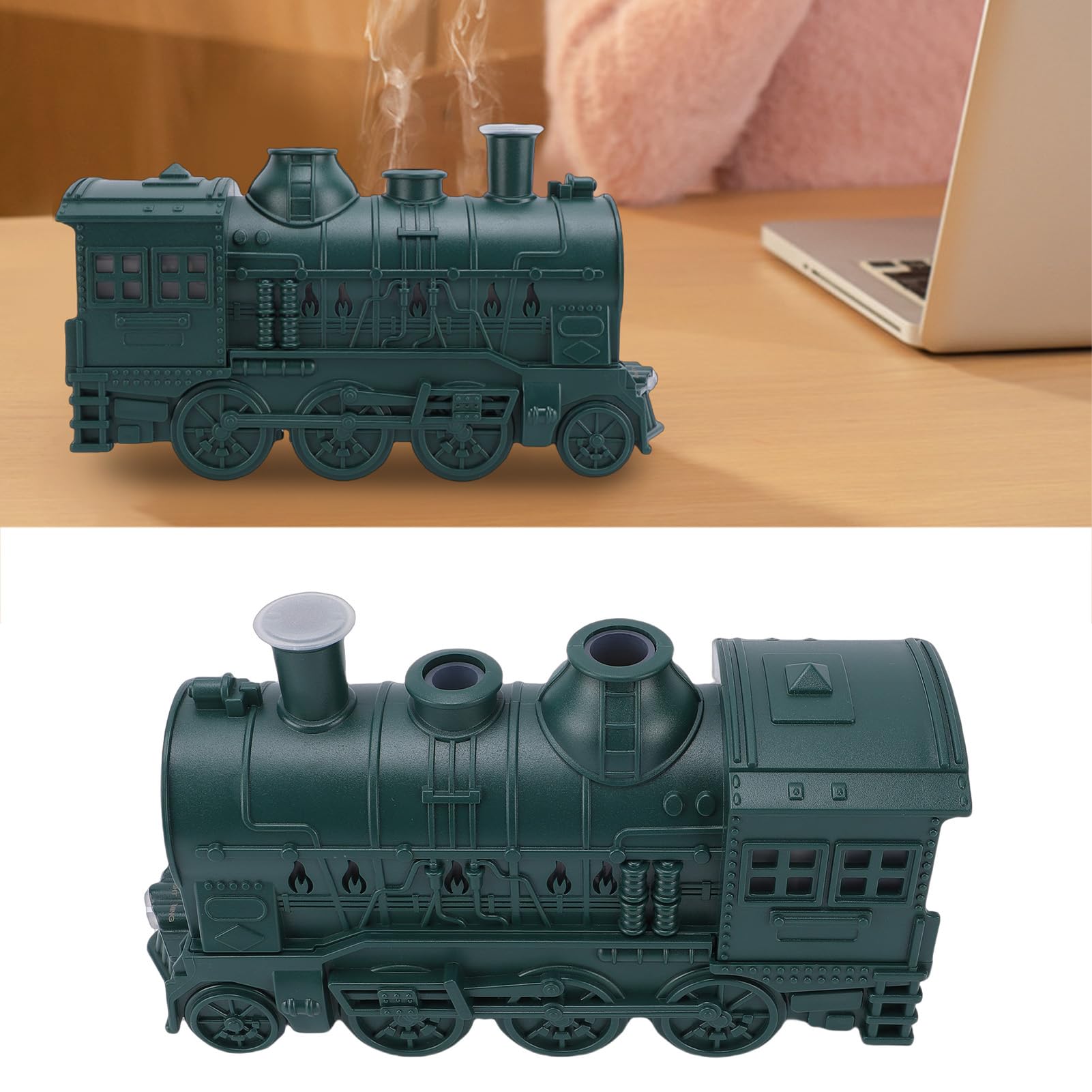 ASHATA Umidificatore a forma di treno con luce notturna, diffusore di oli essenziali, umidificatore a nebbia fredda, doppia modalità di spruzzo, con luce blu calda e fredda, per rilassarsi