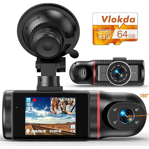 Dual Dash Cam Front and Inside, FHD Dashcams for Cars Free 64GB Card Dash Camera for Cars, 1080P Front Dash Cam+1080P Inside Dashcam for Car Dash Camera with IR Night Vision Loop Recording