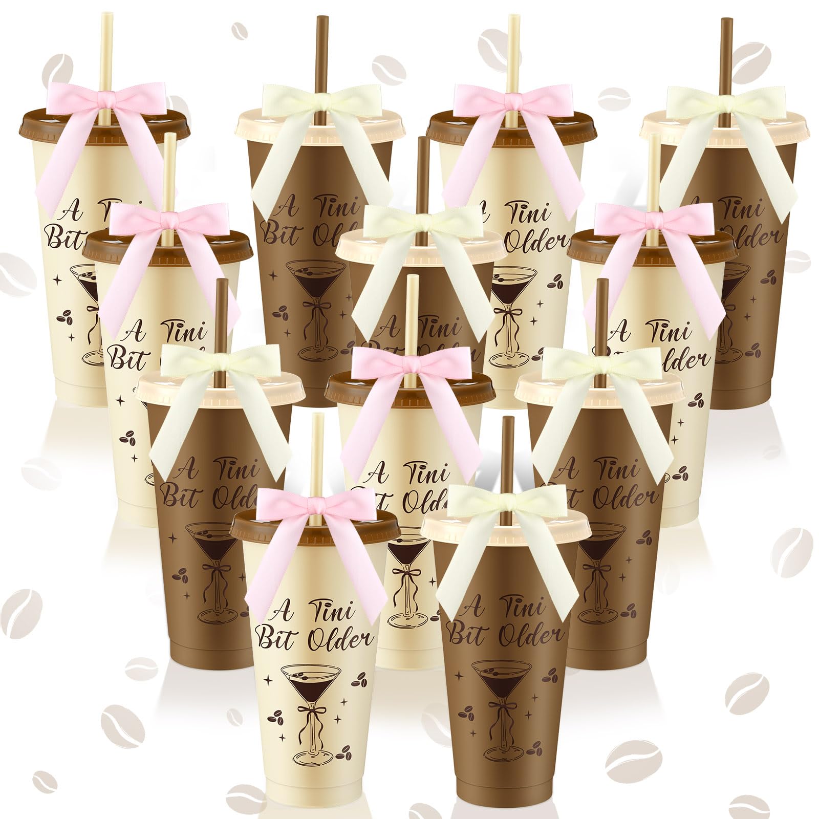 Jingmore 12 Pcs Martini Party Plastic Cup 24oz A Tini Bit Older Plastic Tumblers with Lids and Straws for Martini Birthday Decoration Bachelorette Bridal Shower Party Supplies (Brown,Coffee)