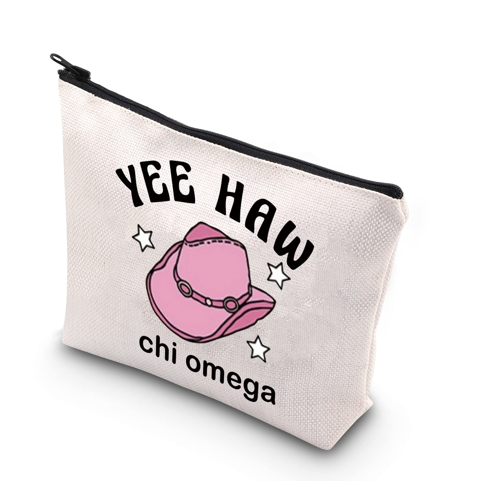 Chi Omega Cosmetic Bag YEE HAW Chi Omega Social Club Chi Omega Sorority Greek Zipper Pouch Bag for Women (YEE HAW-UK)