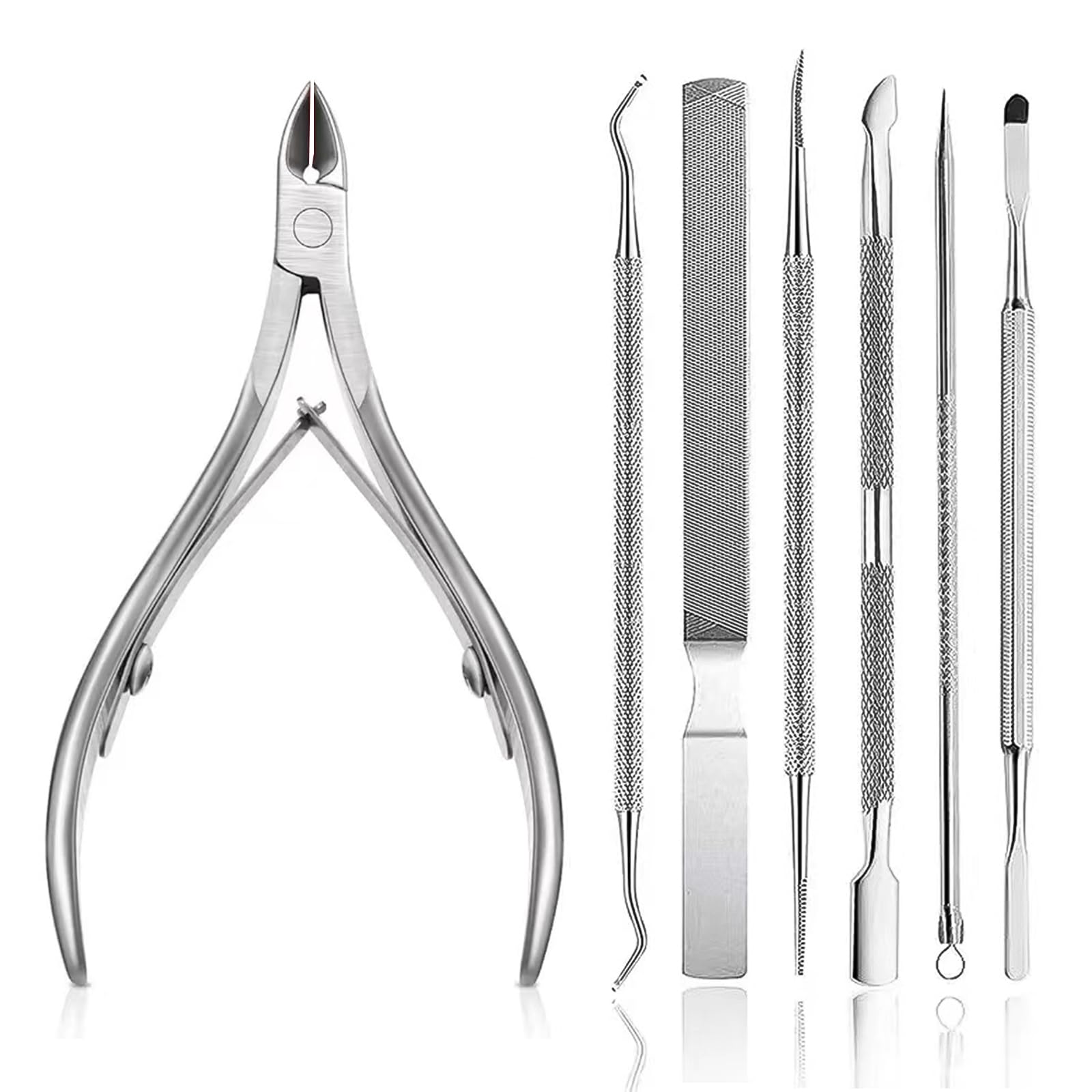 7 Piezas Kit Profesional de Alicates para Cutículas - Removedor y Quita Cutículas de Uñas Set de Cuidado de Uñas y Pies.
