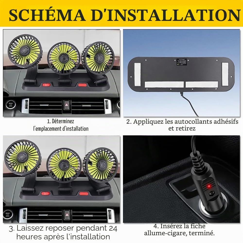 Ventilateur De Voiture, 12V Ventilateur Voiture Allume Cigare, Rotation à 360 Degrés Ventilateurs de Refroidissement Avec 2 Vitesses,Ventilateuren Portable Voiture pour Enfants,Animal Domestique