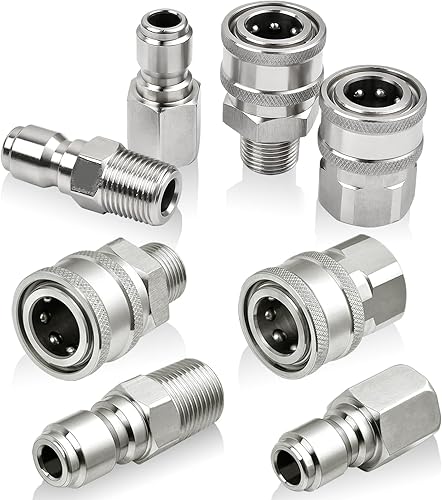 Miniatura 1 de Juego de 4 acopladores NPT para lavadora a presión de 3/8 pulgadas, kit de conexión rápida, accesorios de conexión rápida macho y hembra de acero