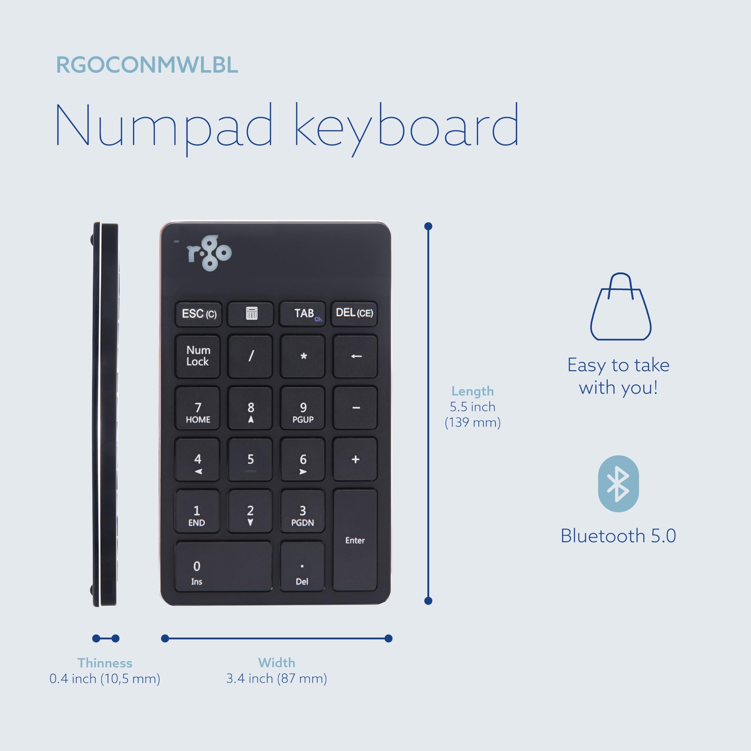 R-Go Break, tastiera digitale, Bluetooth, tastierino numerico, tastiera aggiuntiva, software di pausa anti-RSI, senza fili, compatibile con Windows/Mac/Linux, nero