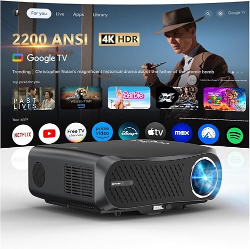 Proyector 4K Ultra HD Google TV para visualización de luz diurna, 2200 ANSI 2025 Actualización inteligente diurna Proyector de cine en casa con HDR,