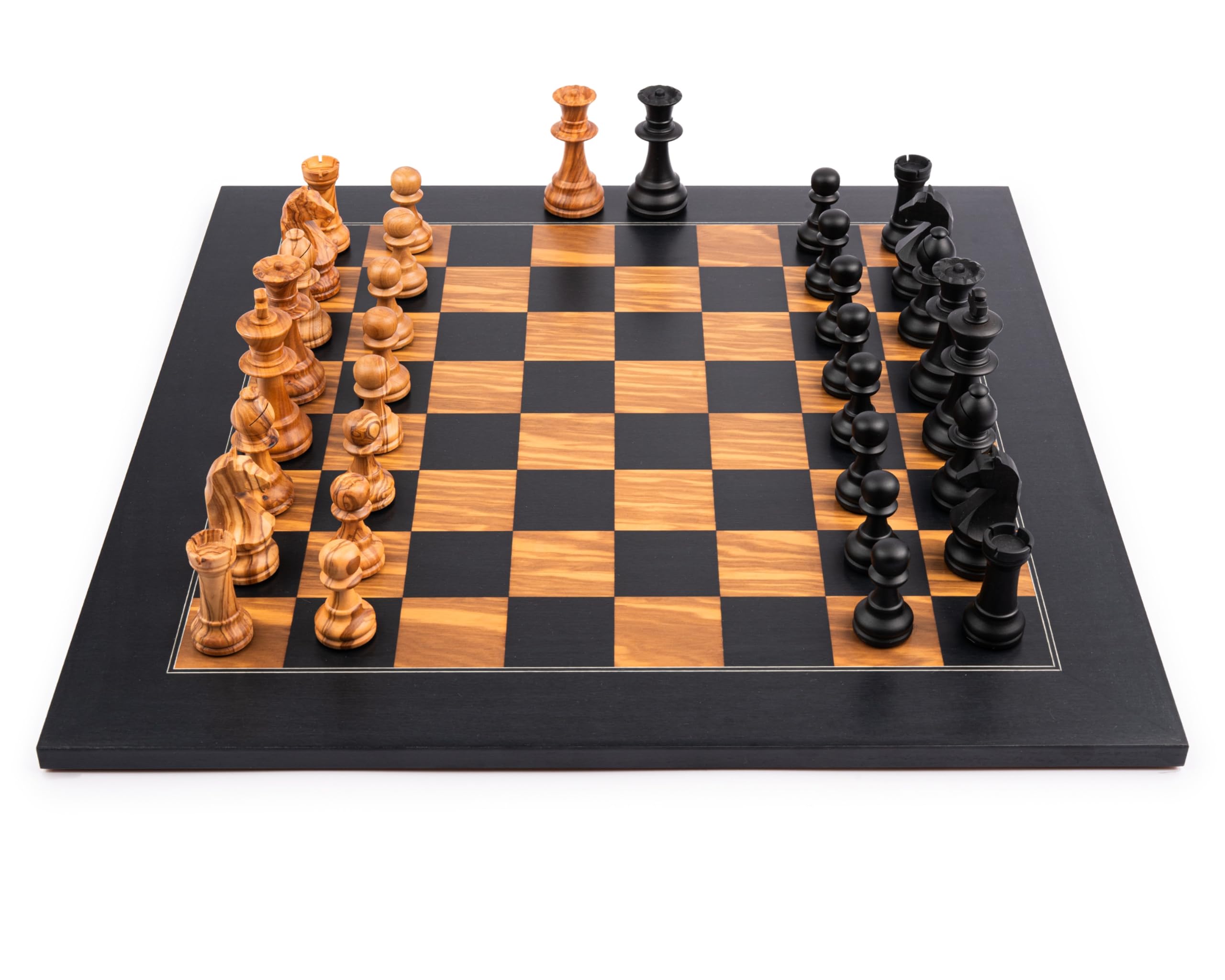 Square - Set di scacchi premium in legno, verde oliva nera 50, scatola esclusiva, scacchiera e pezzi degli scacchi - Set di scacchi in regalo