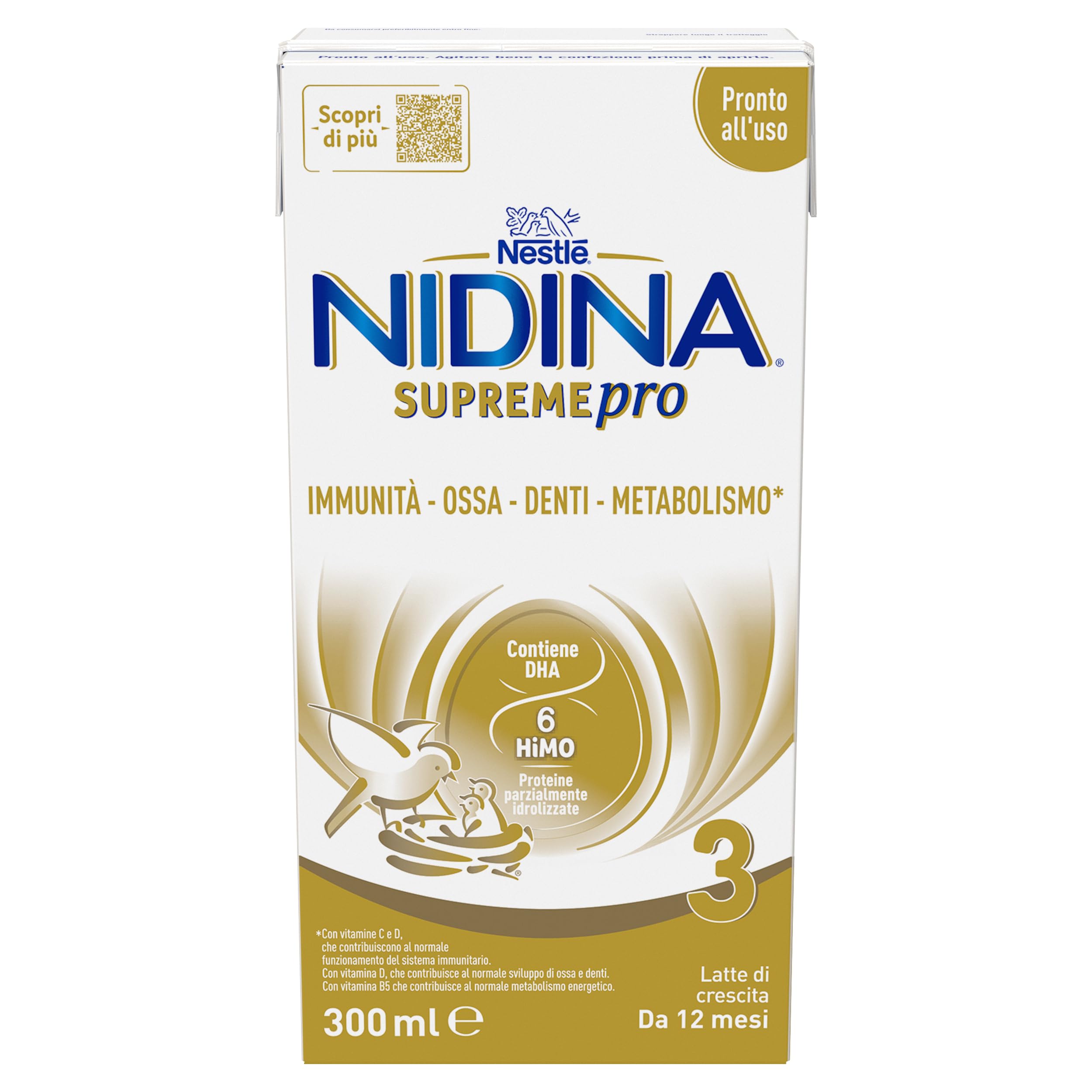 NIDINA SUPREMEpro 3 Latte di Crescita Liquido da 12 mesi, 12 Brick da 300ml (3,6L)