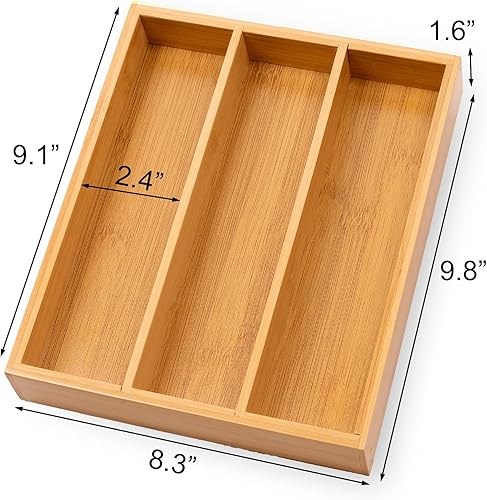 Miniatura 6 de Organizador de cubiertos de bambú para cajones de cocina, organizador de utensilios de cocina, bandeja organizadora de cubiertos para cubiertos,