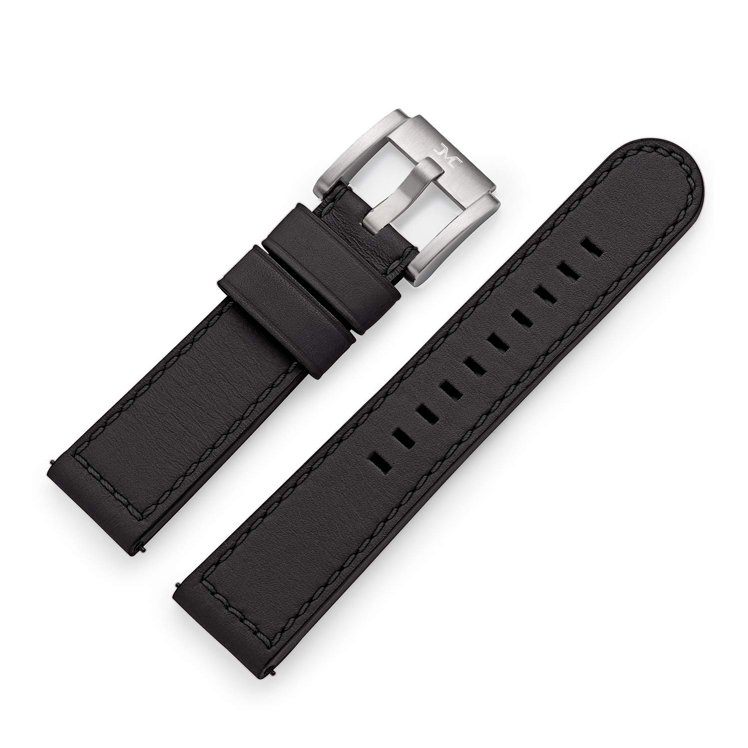 Marc Coblen TW Steel leather watch strap, 22 mm with steel clasp (black - dark stitching)