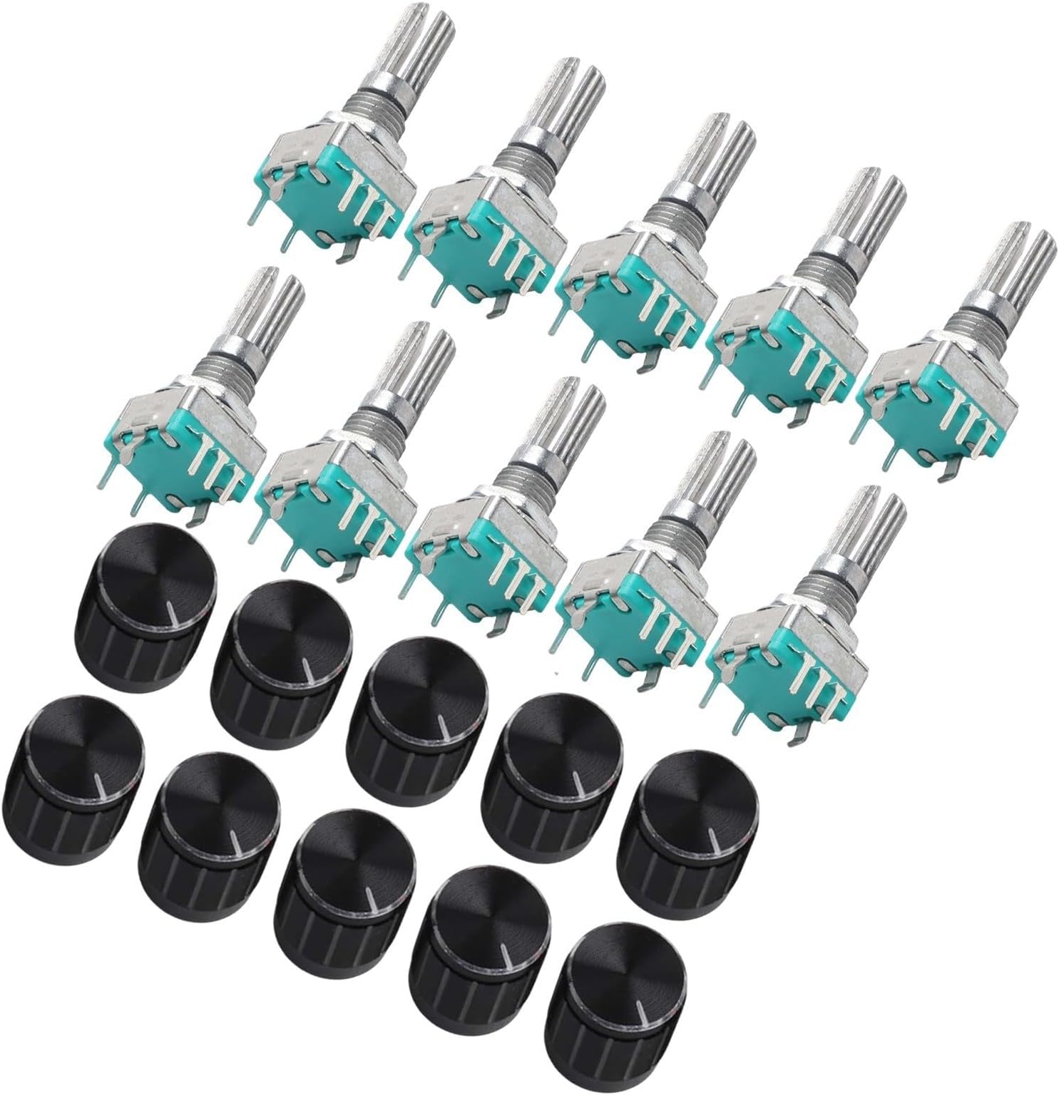 EC11 Rotary Encoder – 360° Continuous Rotation Switch with Push Button Function, 5-Pin Digital Potentiometer, Metal Body, 15mm/20mm Shaft Height, 10-Pack for(plum handle 20mm)
