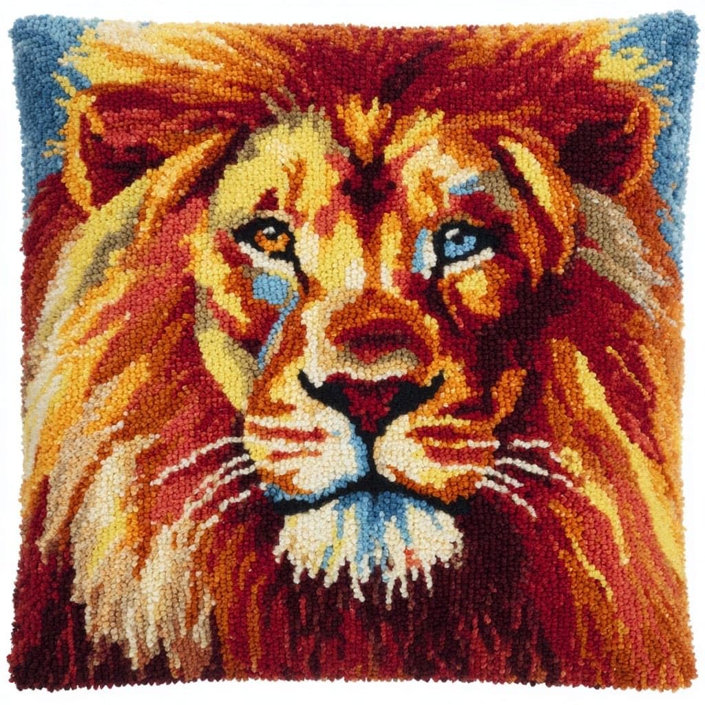 Henypt Latch Hook Pillow Case Embroidery Kits, Lion