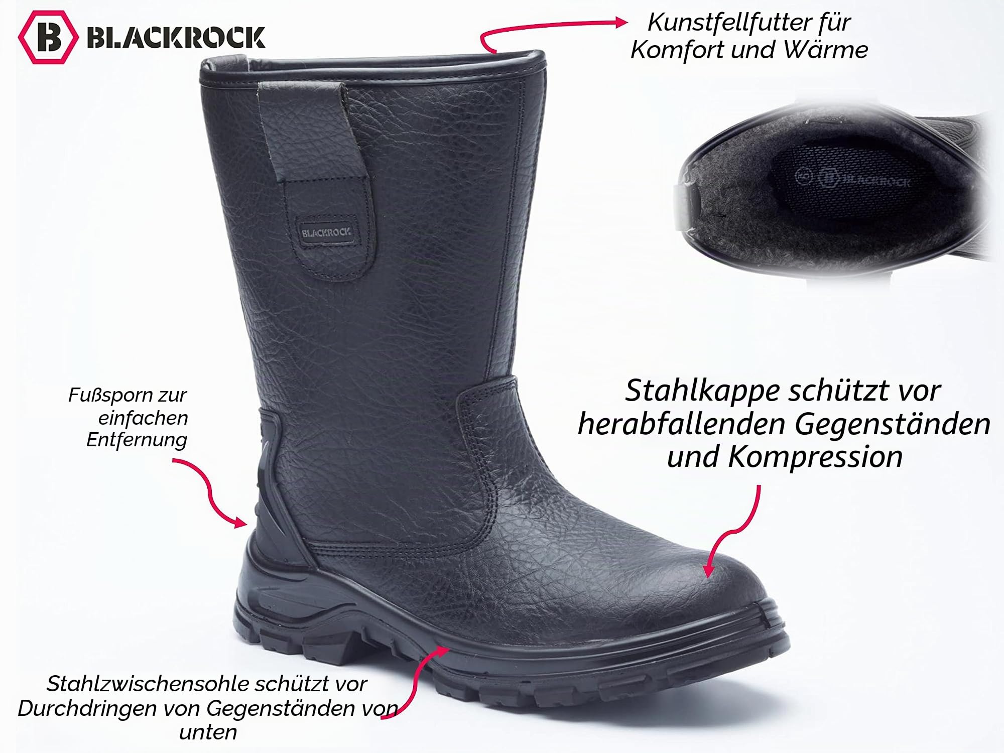 Blackrock S1-P SRC Sicherheits-Arbeitsstiefel, Herren/Damen, Stahlkappe | schwarzes Leder, Arbeitsstiefel, Sicherheitsschuhe, Schutz-Zwischensohle, Gartenarbeit, Arbeits- und Gebrauchsschuhe