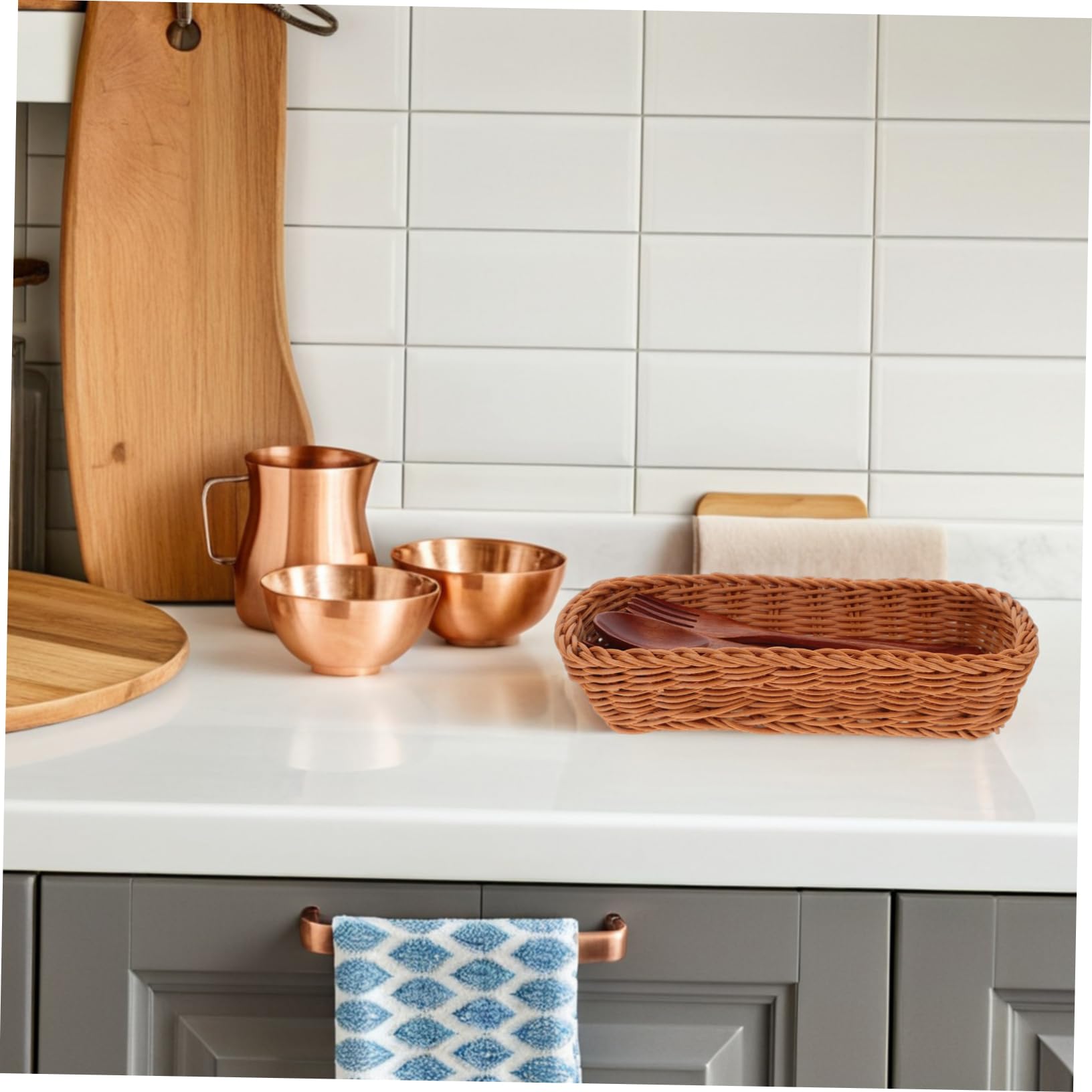 Cesta Tejida de Imitación de Ratán Cesta para Cubiertos Organizadora Compacta para Cocina