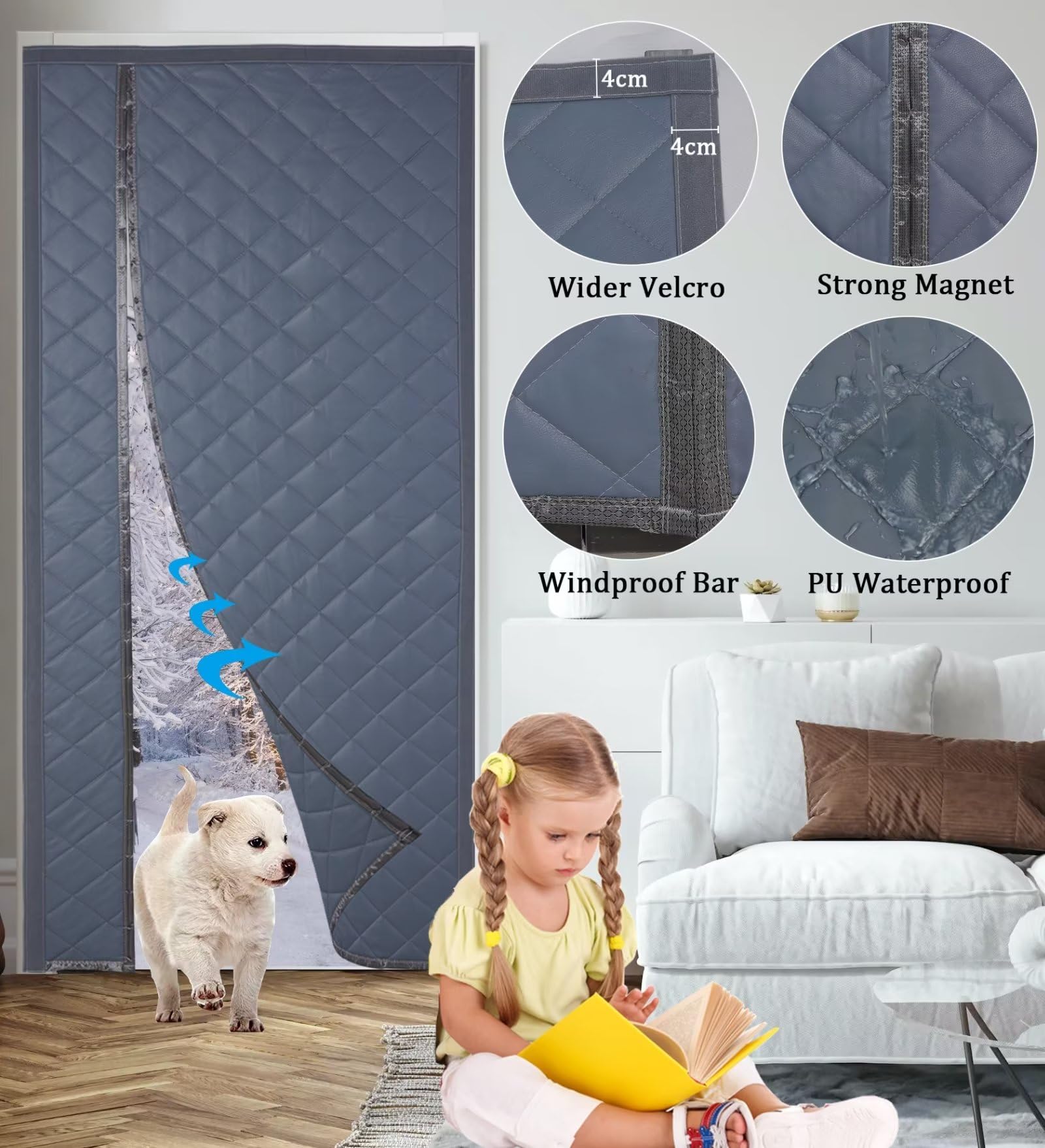 Magnetyczna izolowana termicznie zasłona na drzwi, PU wodoodporna magnetyczna zasłona cieplna samouszczelniająca izolacja wiatroszczelna pyłoszczelna ochrona prywatności do kuchni balkonu