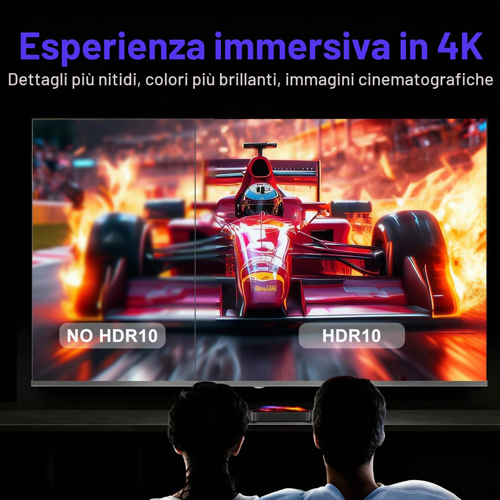 Android TV 14 - Processore Quad-Core, 4GB RAM e 64GB ROM, WiFi Dual Band 2.4G/5G, Bluetooth 5.0, Porte HDMI 2.0 e USB 2.0, Mini Tastiera fornita