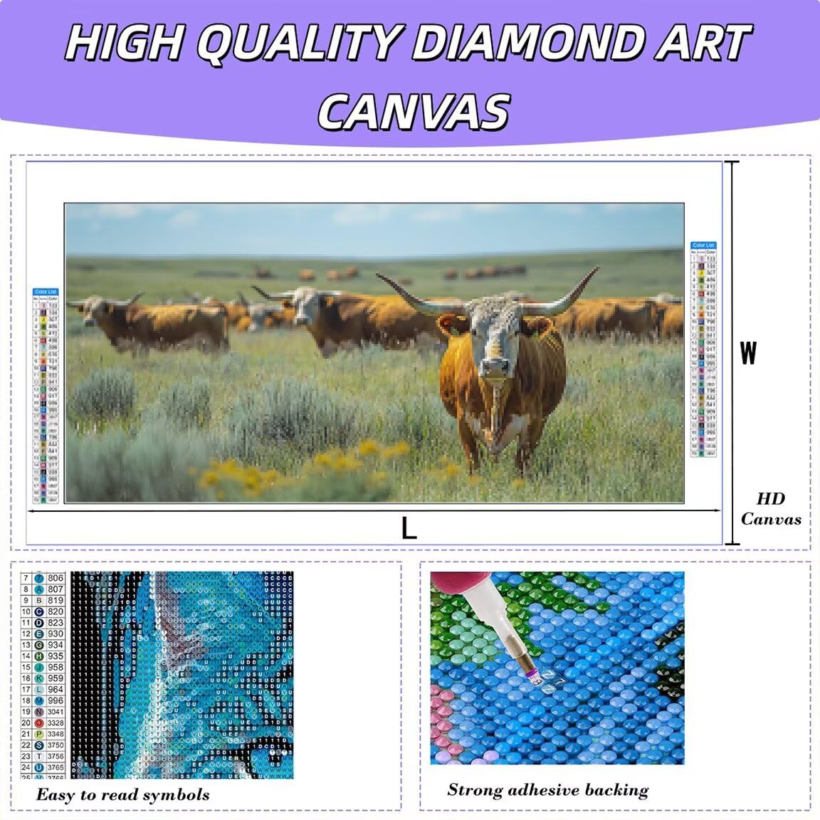 Diamond Painting Groß XXL 120x60cm, Diamond Painting Hochlandrind -0403