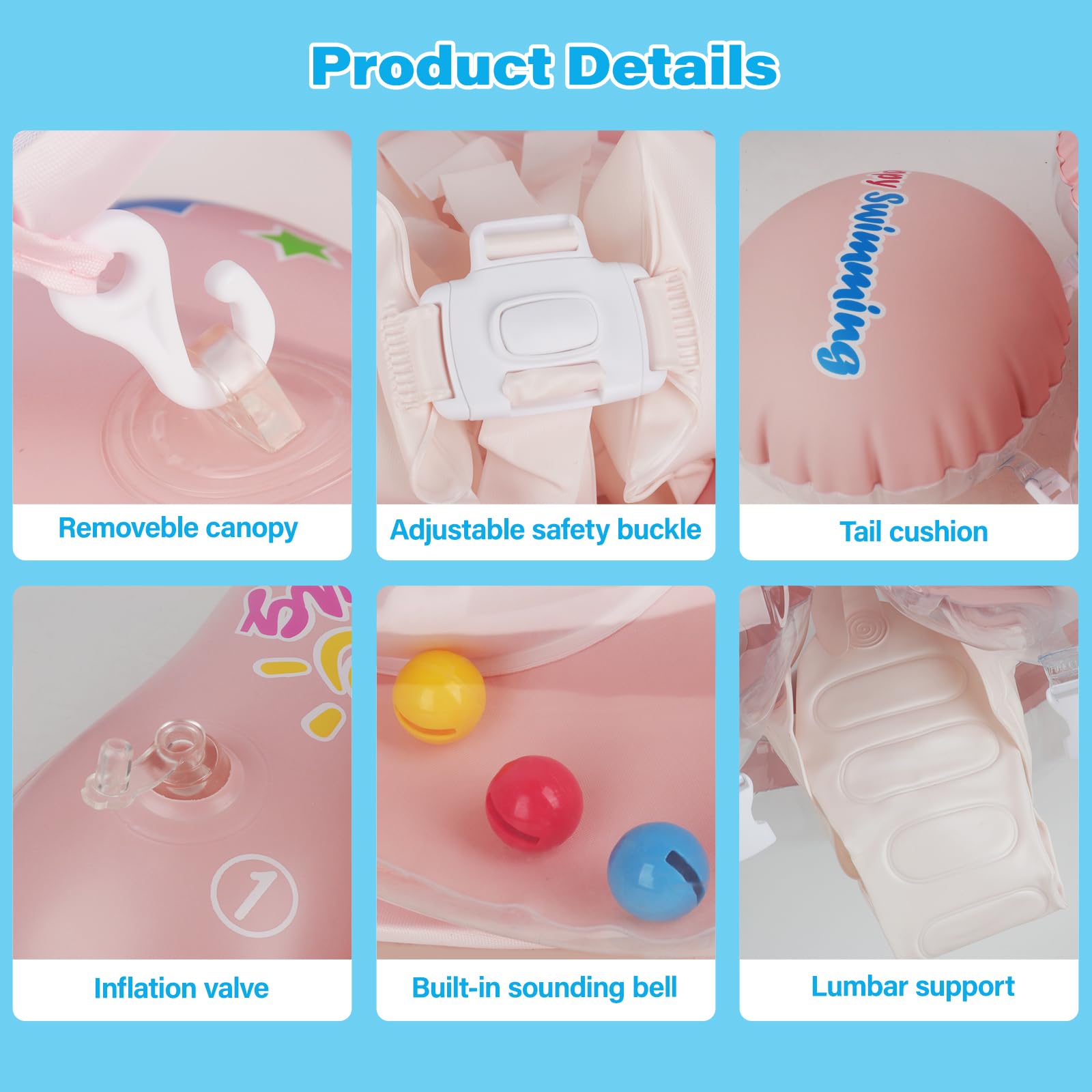 Salvagente Neonato con Parasole, Ciambella Neonato Mare con Sedile di Sicurezza Regolabile, Caratteristiche Antiribaltamento, UPF50+ Protezione UV, per Bambini da 6 a 36 mesi
