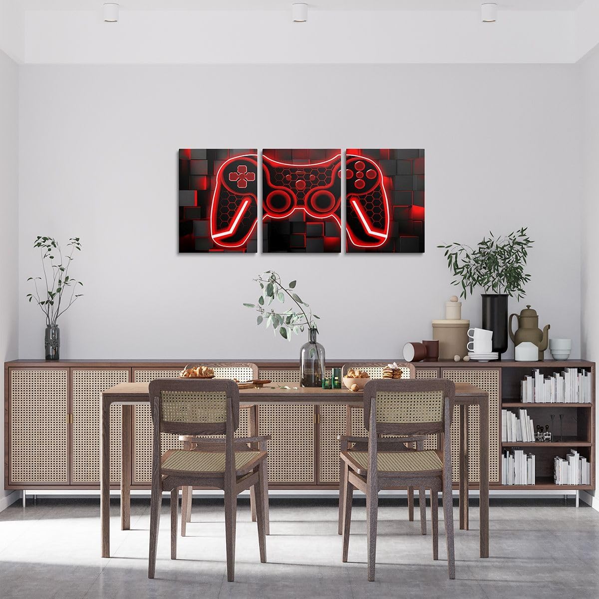 Feelyou Gamer Canvas Art - 3 Piece Red & Black Ombre Wall Decor - 12"x16" Gaming Room Decorations