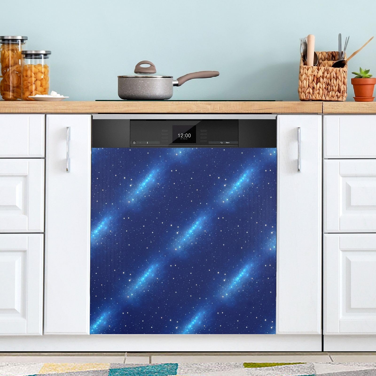 Dishwasher Magnet Cover 58.42 x 66.04 cm Magnetic Dishwasher Door Cover Trimmable Appliance Decorative Panel Decal for Kitchen Cabinet Refrigerator Washer, Galaxy
