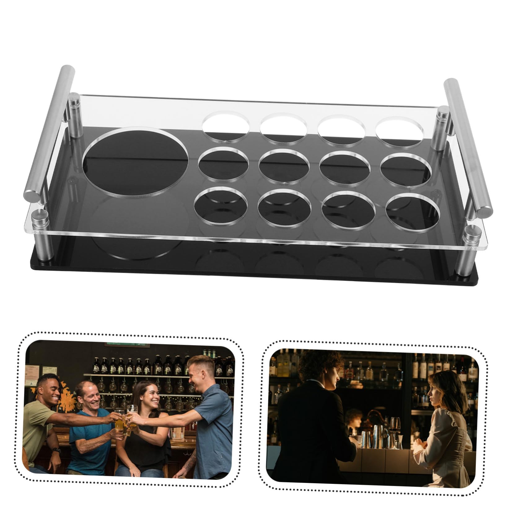 Portavasos de Cristal de 12 Orificios en Acrílico para Servir | Organizador de Bandejas, Soporte Estable, Uso en Fiestas y Restaurantes