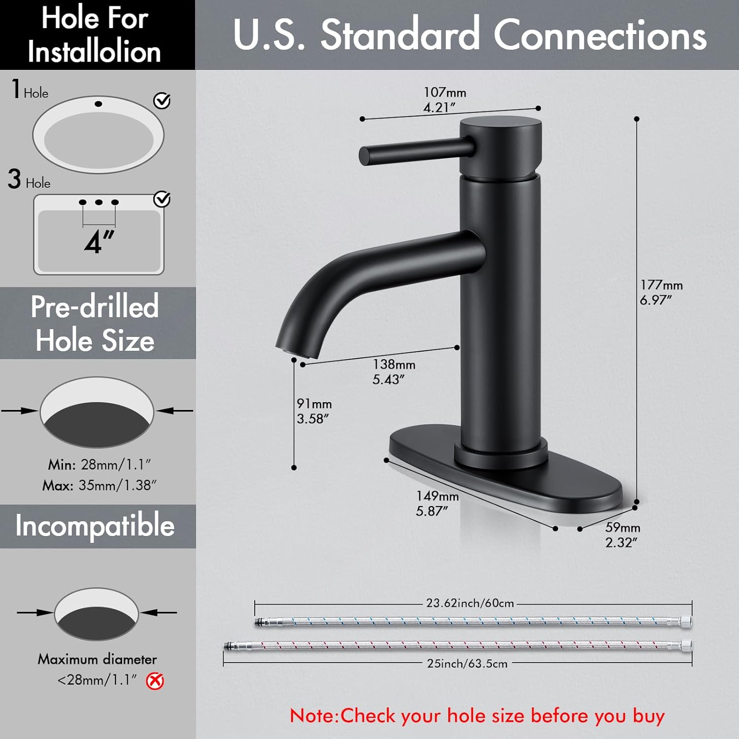 Matte Black Stainless Steel Single Handle Bathroom Faucet