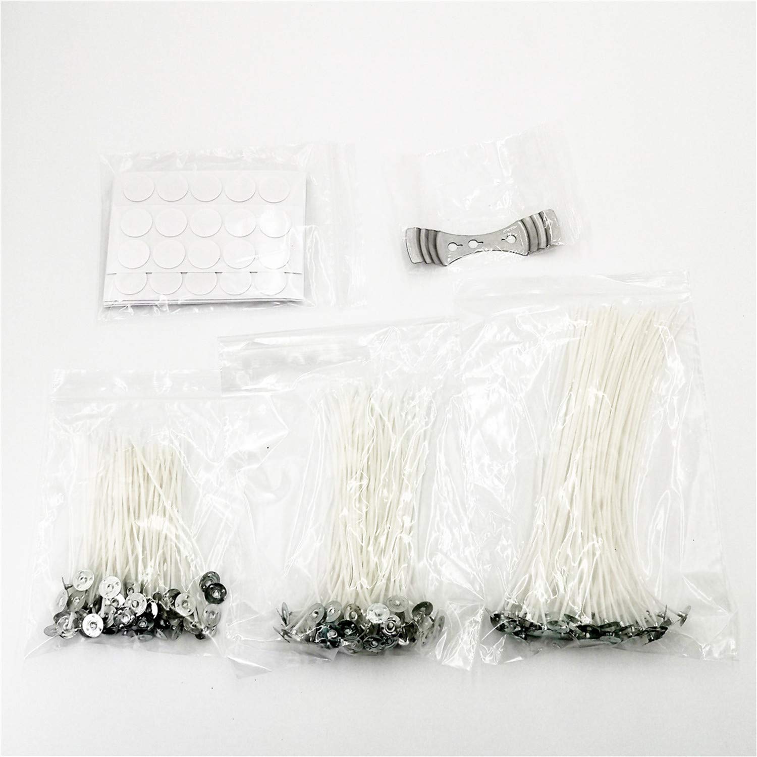 Candle Wicks (10cm, 15cm and 20cm), Wicks for Candles, with 150pcs Double-Sided Dots Wick Stickers and 1PC 3-Hole Candle Wicks Holder for DIY Candles Craft Tools Candle Making Wicks Kit