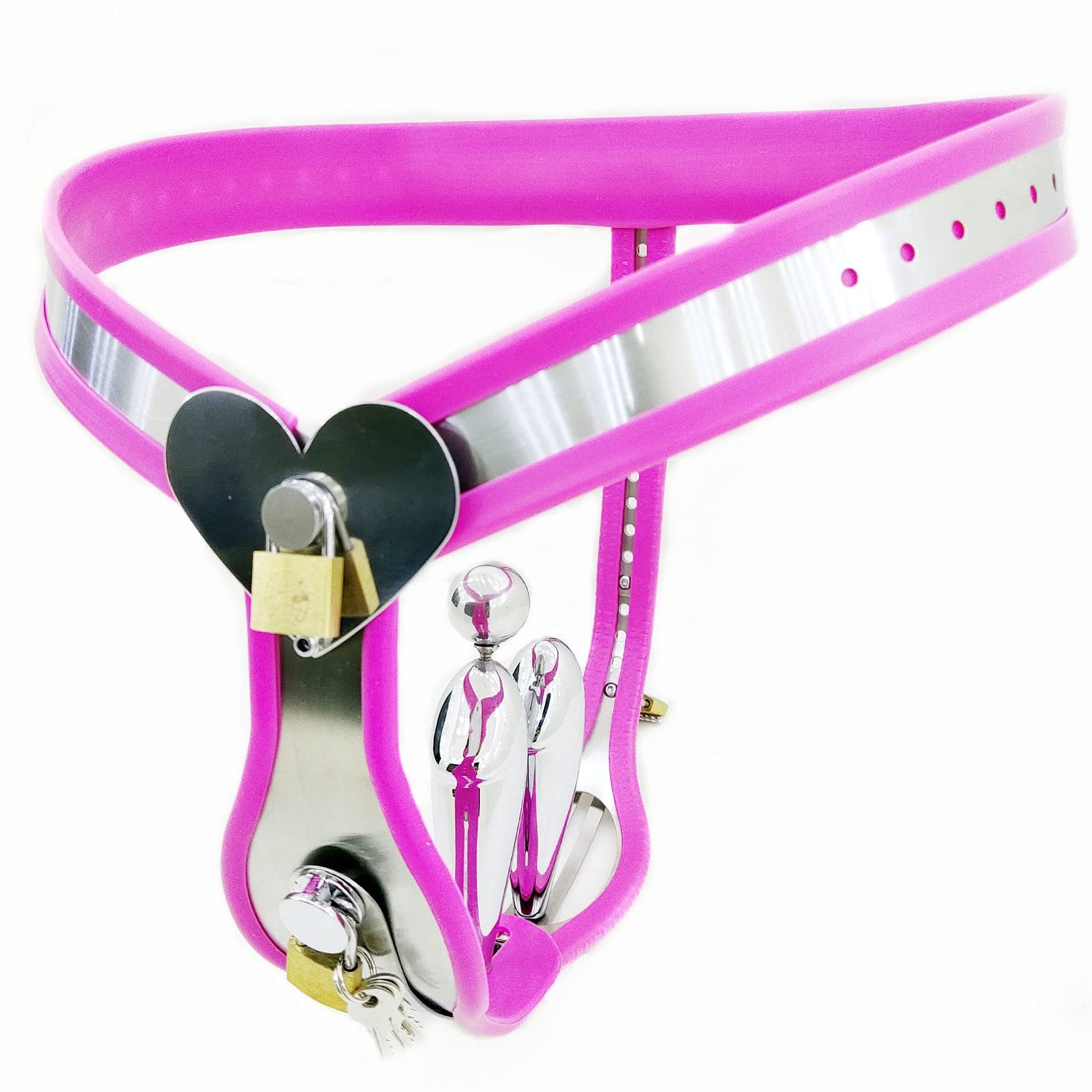 Cintura di Castità per Donna con Plug Vaginali E Anali Rimovibili, Cintura di Castità in Acciaio Inossidabile per Donna, Dispositivo di Castità Bondage Set Giocattoli BDSM Estremi,120~145cm,Pink