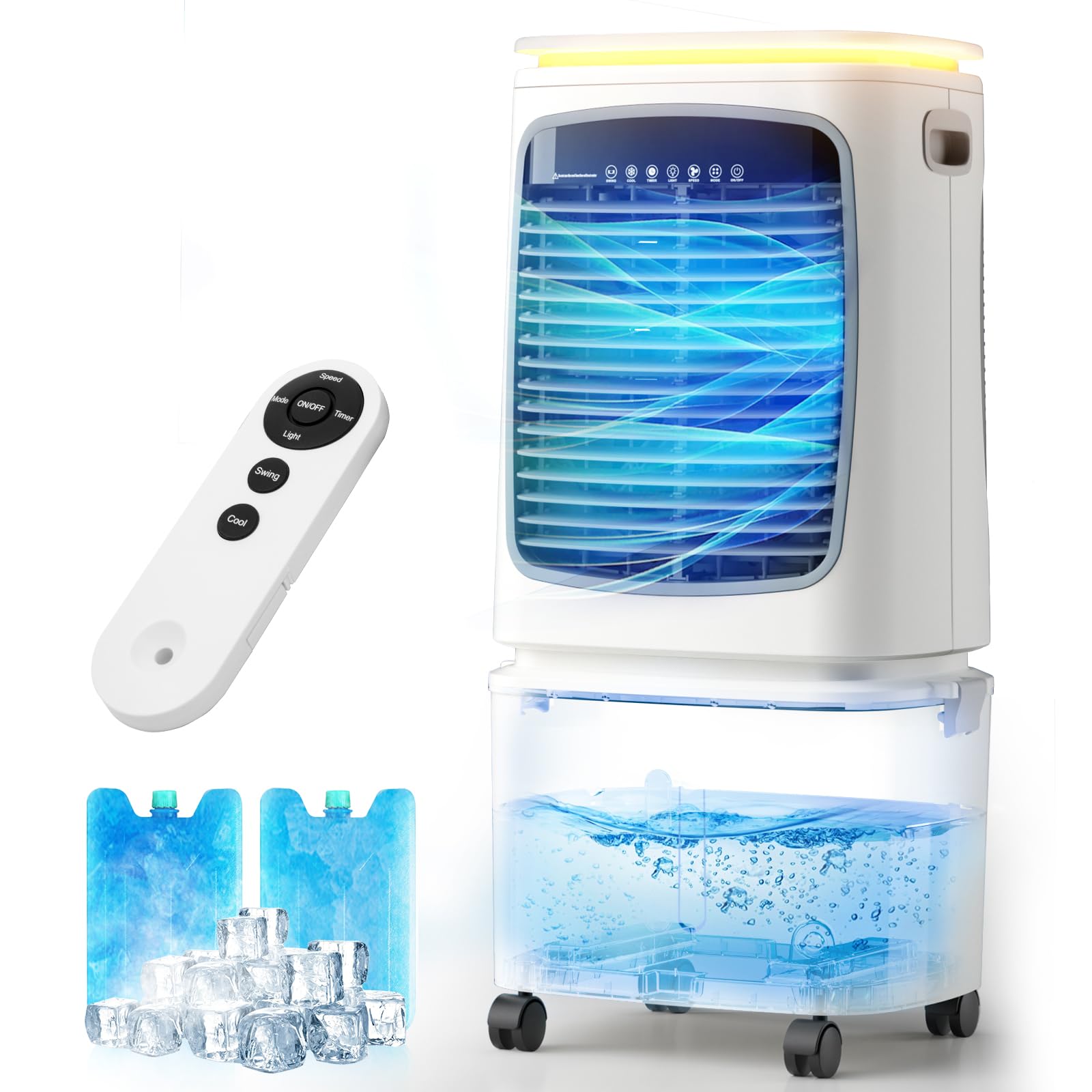 Passky Portable Evaporative Air Cooler & Swamp Cooler - 6.6 Gal Tank, 3-in-1 Cooling Fan with Remote & LED Light, 120° Oscillation, 3 Speeds, 12H Timer, 2 Ice Packs - Windowless AC for 600 Sq.Ft