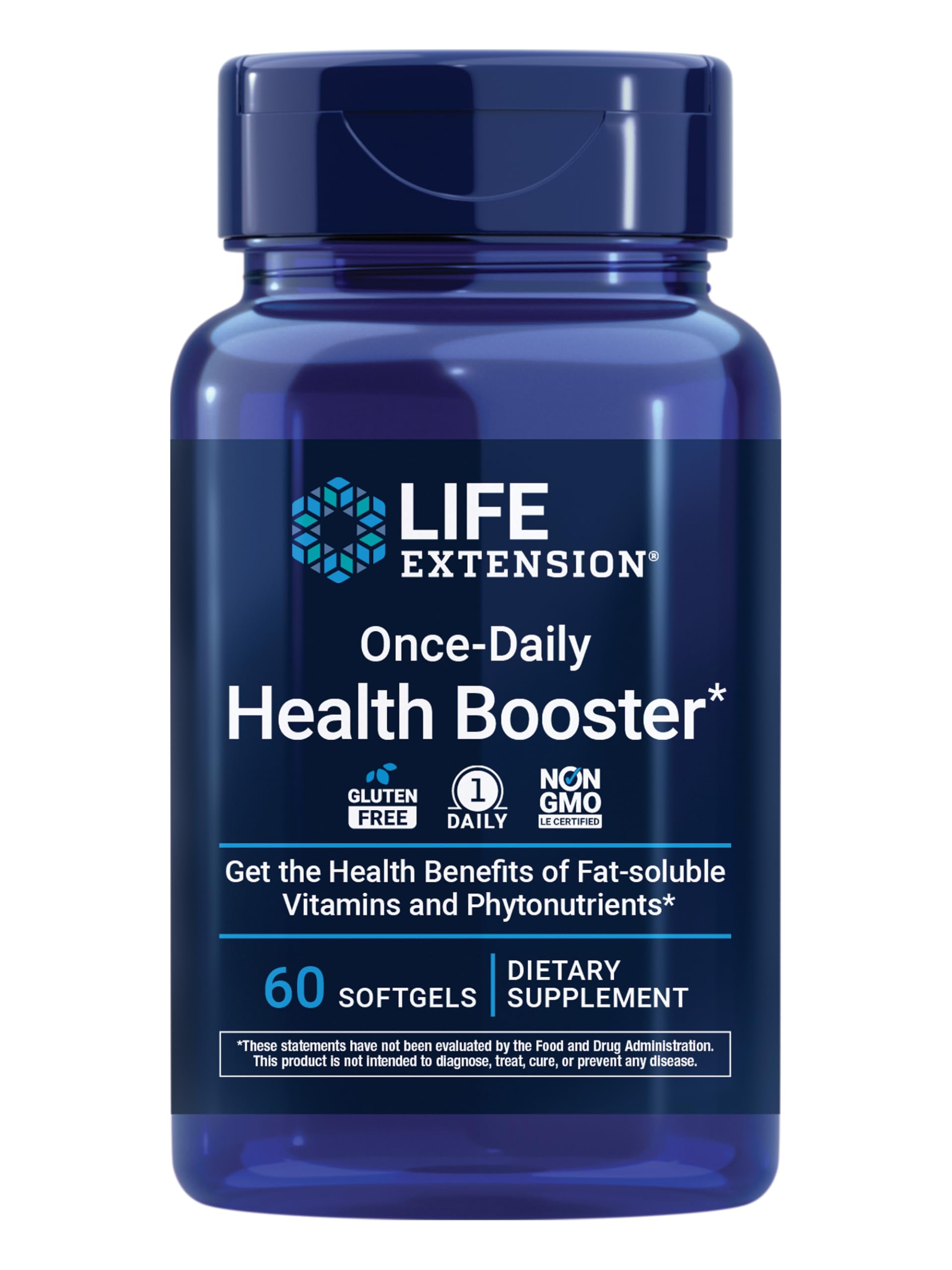 Life Extension Once-Daily Health Booster - Vitamins & Nutrients Supplement Pills for Whole-Body Health - Vitamin K Complex, Vitamin E, Saffron, Lutein and More - Non-GMO, Gluten-Free - 60 Softgels