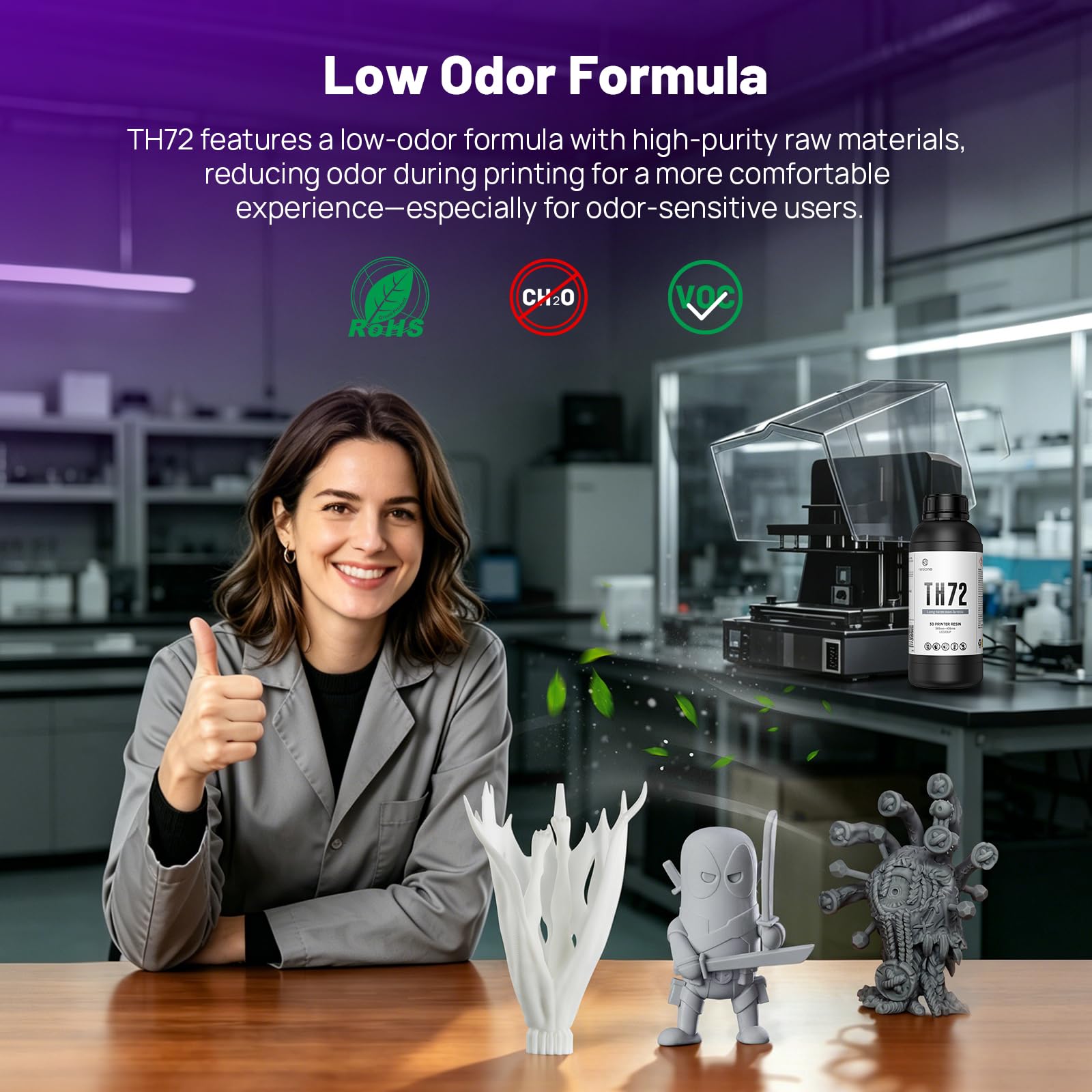 RESIONE TH72 Flexibles 3D Resin - Tough Resin für 3D Drucker mit Geringer Wasseraufnahme und Schlagfestem Flüssigharz - Lang Anhaltender Zähigkeit 3D Harz für Figuren (Mittelgrau)-1000g